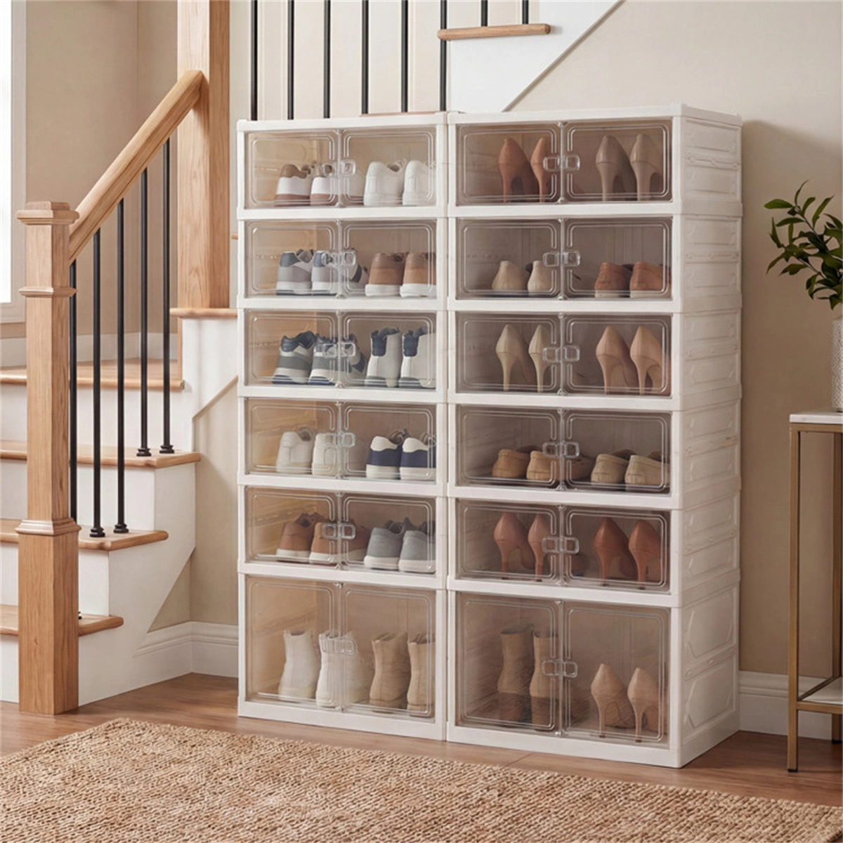 6-Tier Foldable Shoe Rack with Clear Doors, No-Tool Assembly Shoe Storage Organizer for Entryway Closet view 3