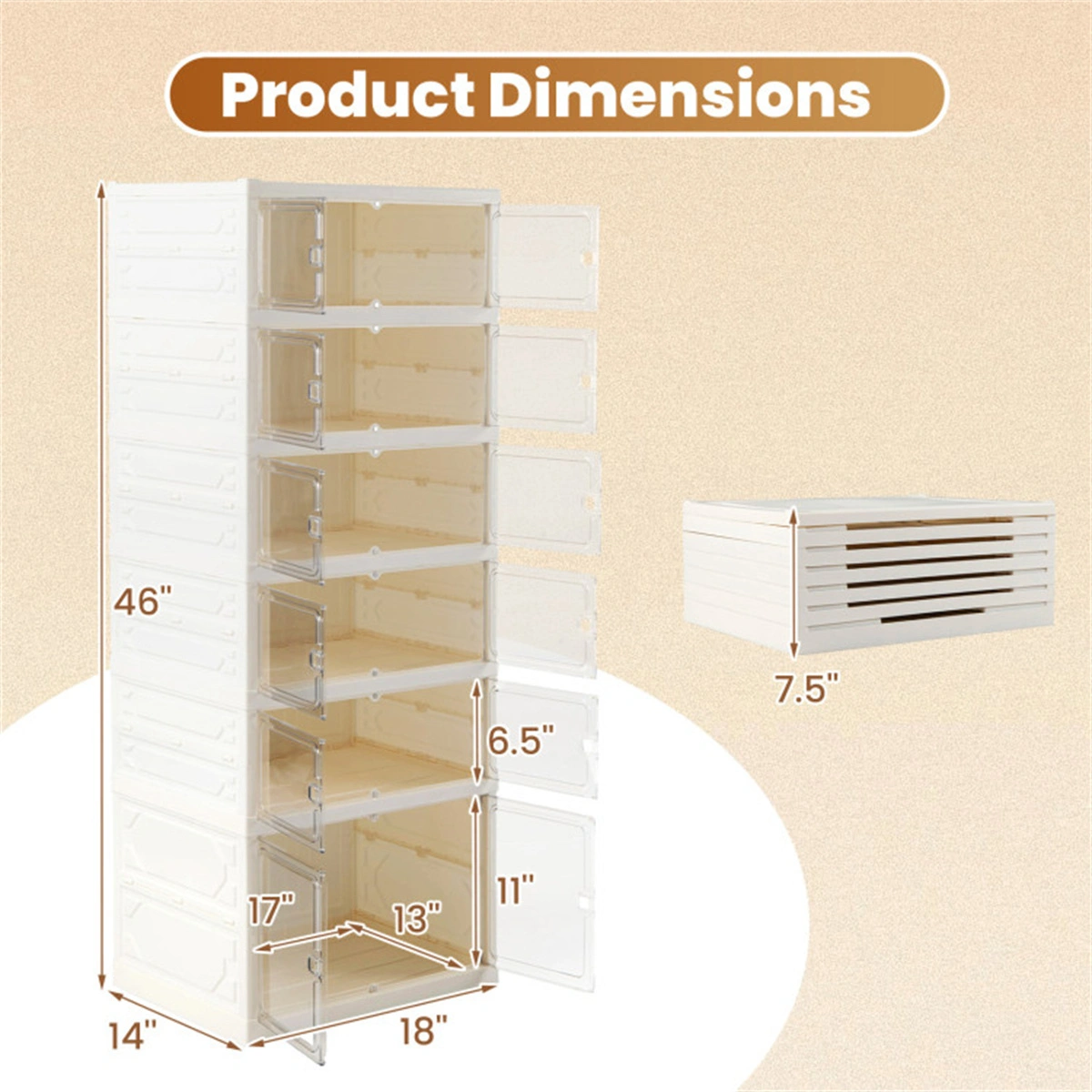 6-Tier Foldable Shoe Rack with Clear Doors, No-Tool Assembly Shoe Storage Organizer for Entryway Closet view 6