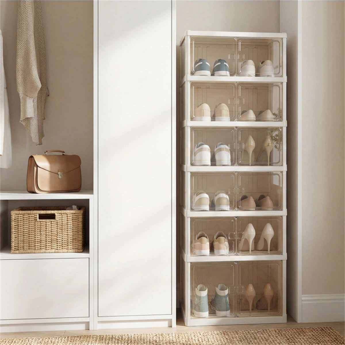 6-Tier Foldable Shoe Rack with Clear Doors, No-Tool Assembly Shoe Storage Organizer for Entryway Closet view 7