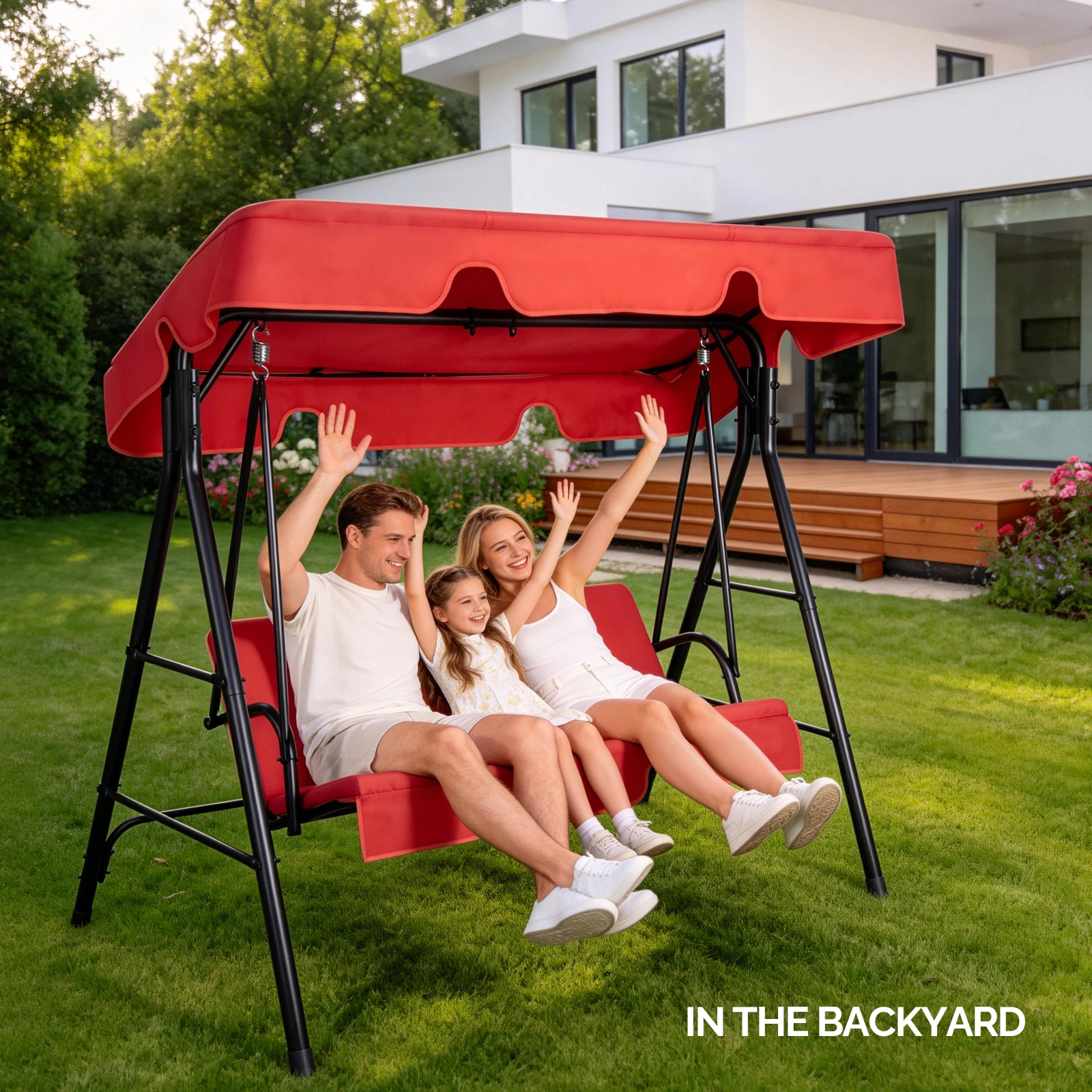 68*43*60 inch Red KD style with cushion canopy Iron Oxford cloth 250kg Iron swing set view 6