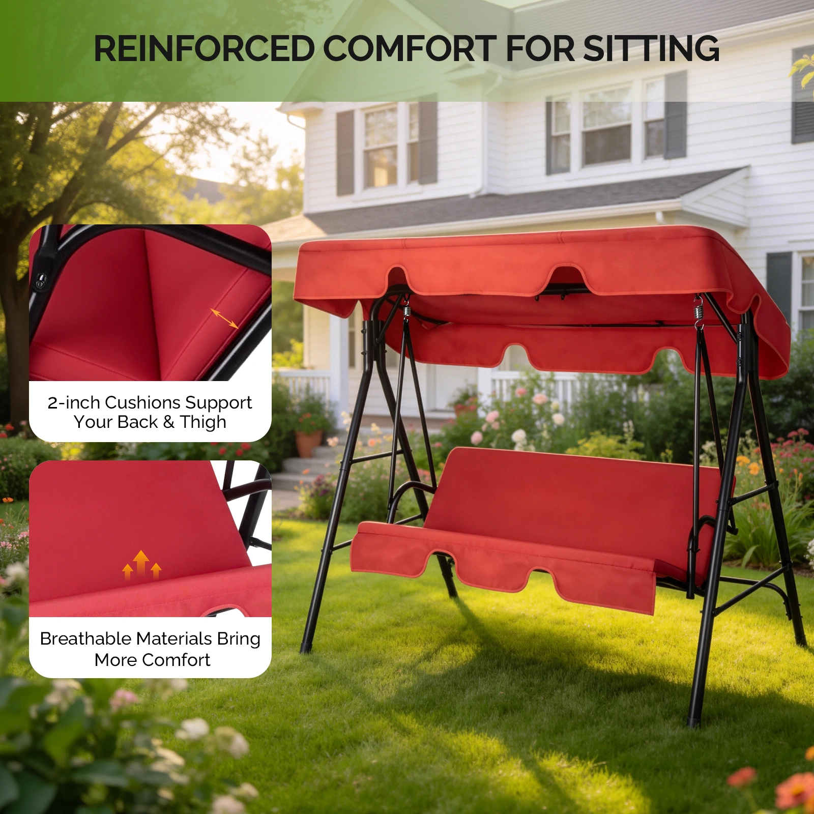 68*43*60 inch Red KD style with cushion canopy Iron Oxford cloth 250kg Iron swing set view 7