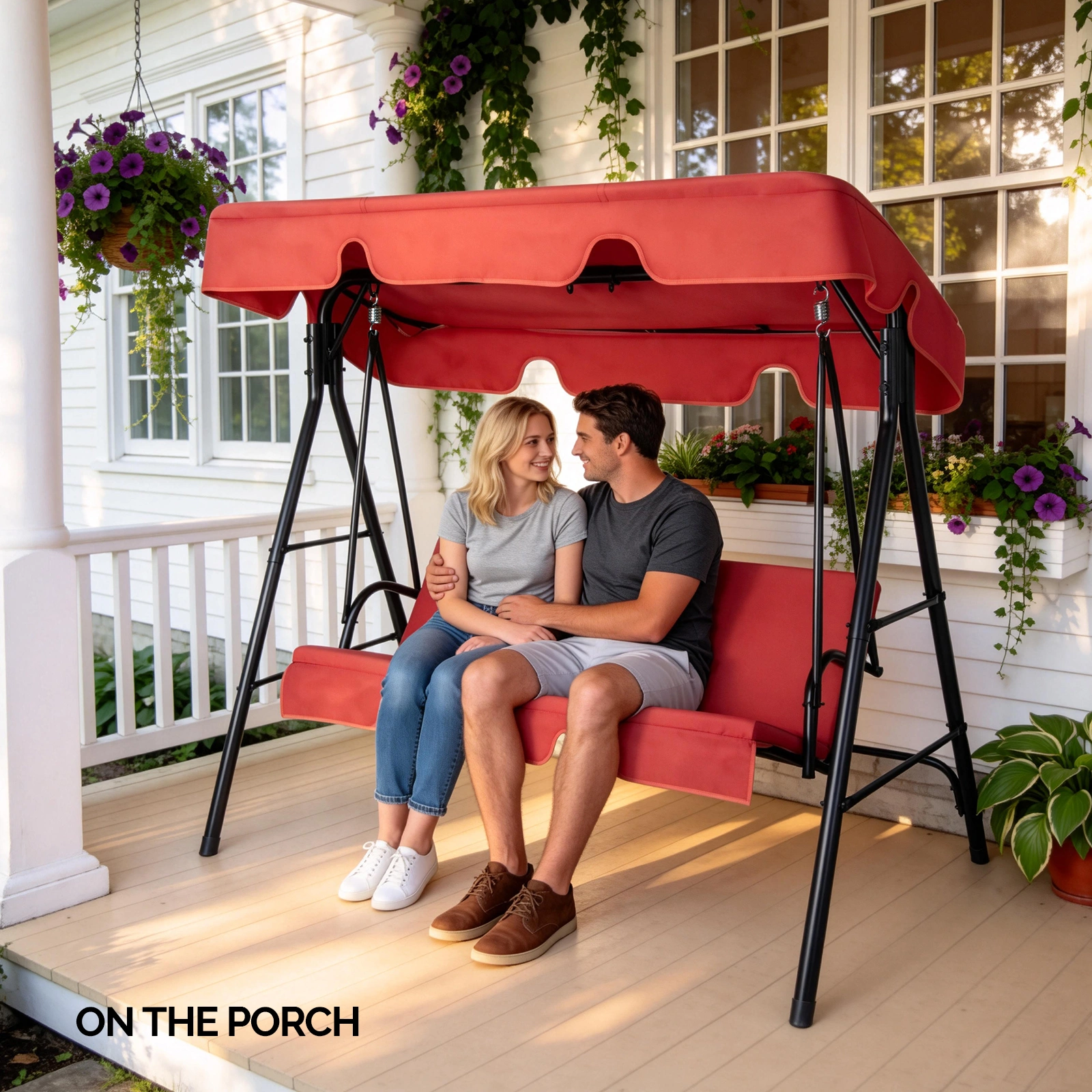 68*43*60 inch Red KD style with cushion canopy Iron Oxford cloth 250kg Iron swing set view 9