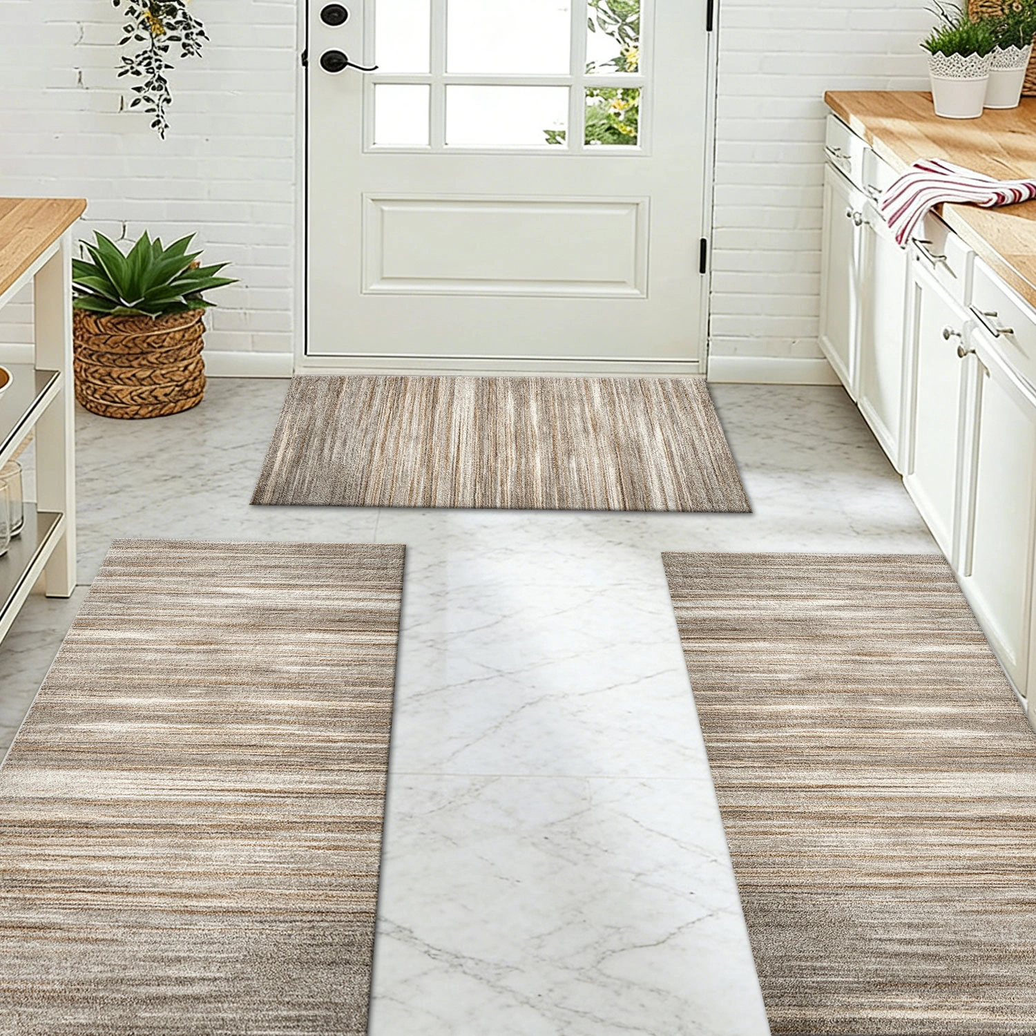 Three-piece kitchen rug set, non-slip and washable, abstract pattern kitchen hallway rug, soft and comfortable, suitable for sinks, floors, entrances, hallways and bathrooms. view 11