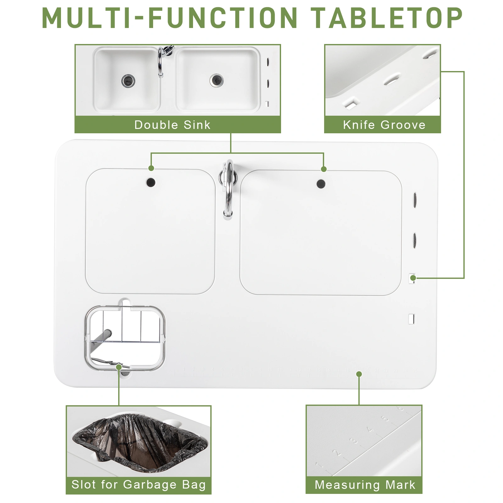 101x65.5x92cm HDPE Rectangular Fish Killing Table with Barbed Wire Foldable Outdoor White view 10