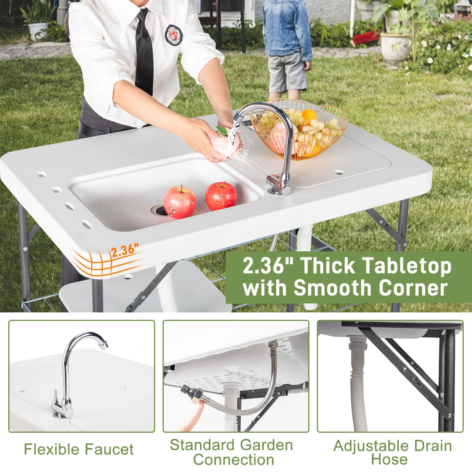 101x65.5x92cm HDPE Rectangular Fish Killing Table with Barbed Wire Foldable Outdoor White view 11