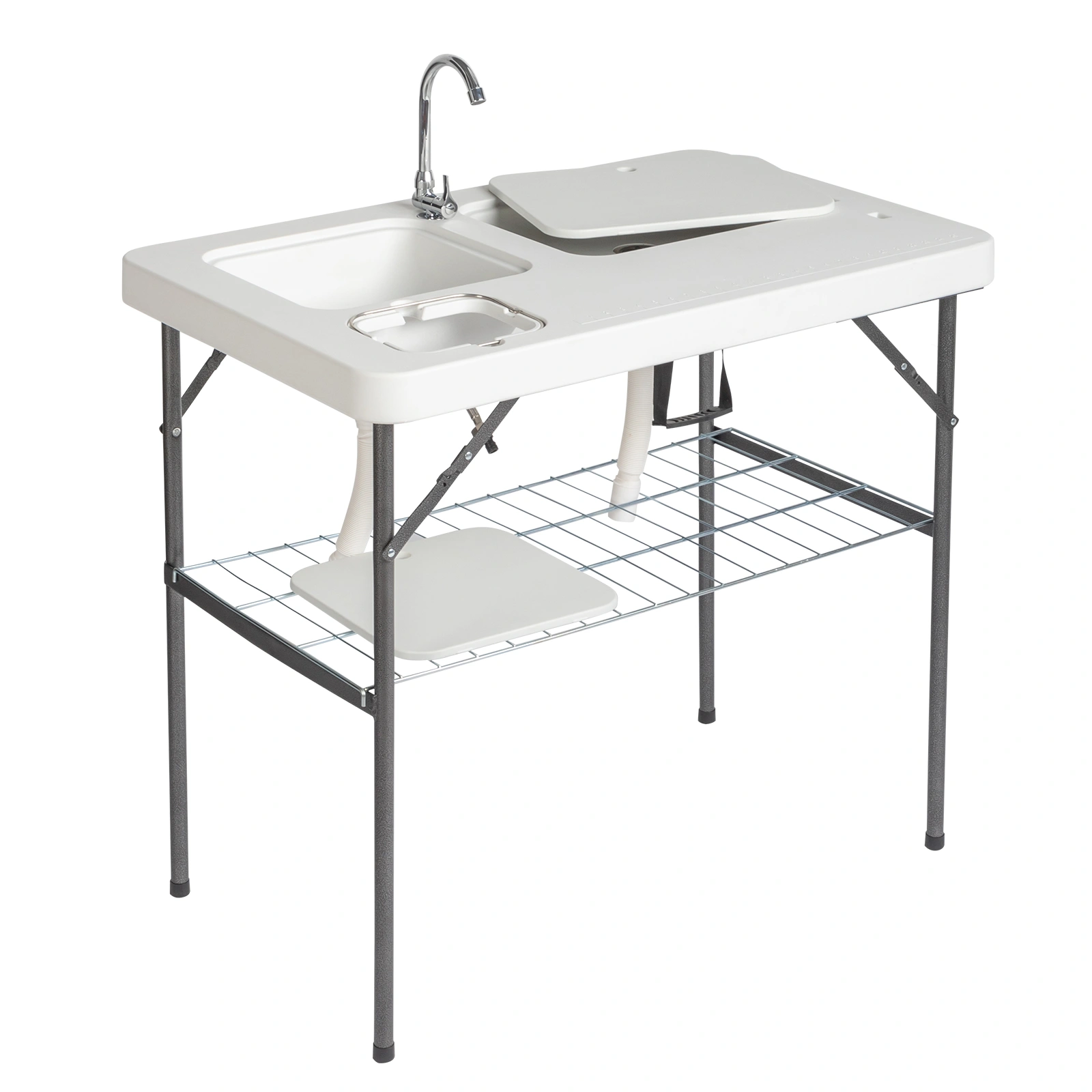 101x65.5x92cm HDPE Rectangular Fish Killing Table with Barbed Wire Foldable Outdoor White view 3