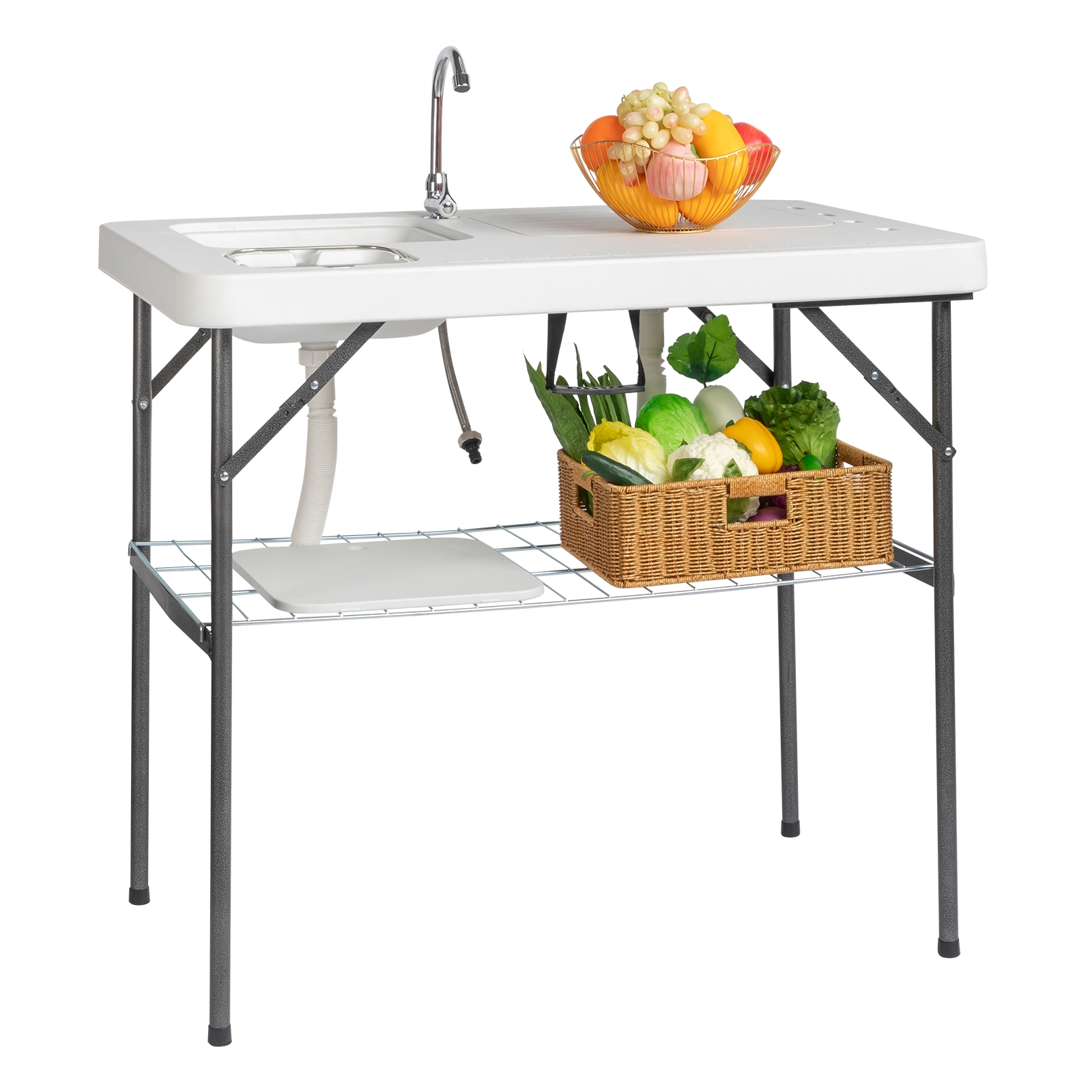 101x65.5x92cm HDPE Rectangular Fish Killing Table with Barbed Wire Foldable Outdoor White view 4