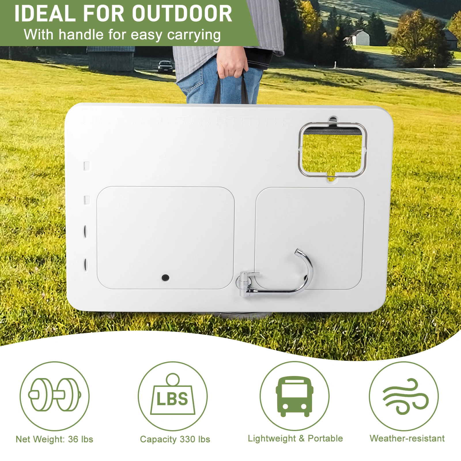 101x65.5x92cm HDPE Rectangular Fish Killing Table with Barbed Wire Foldable Outdoor White view 5