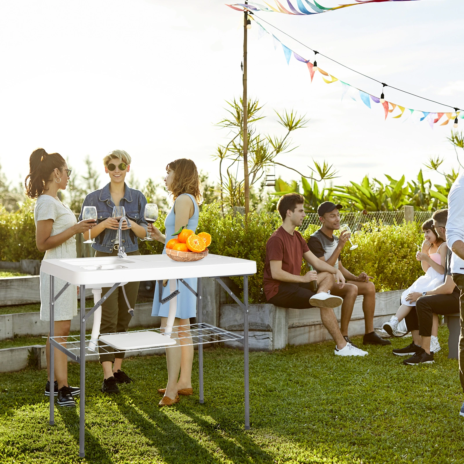 101x65.5x92cm HDPE Rectangular Fish Killing Table with Barbed Wire Foldable Outdoor White view 7