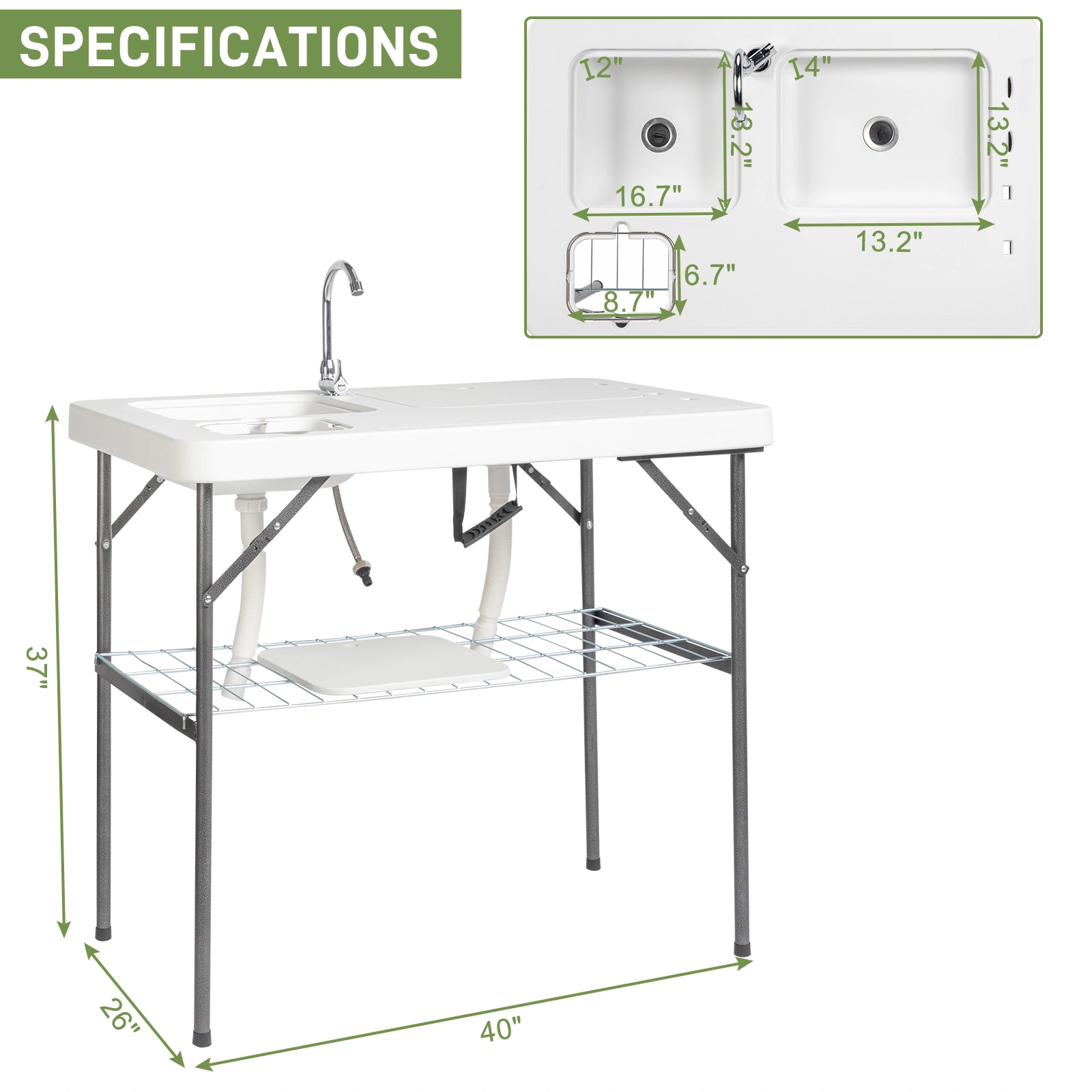 101x65.5x92cm HDPE Rectangular Fish Killing Table with Barbed Wire Foldable Outdoor White view 9