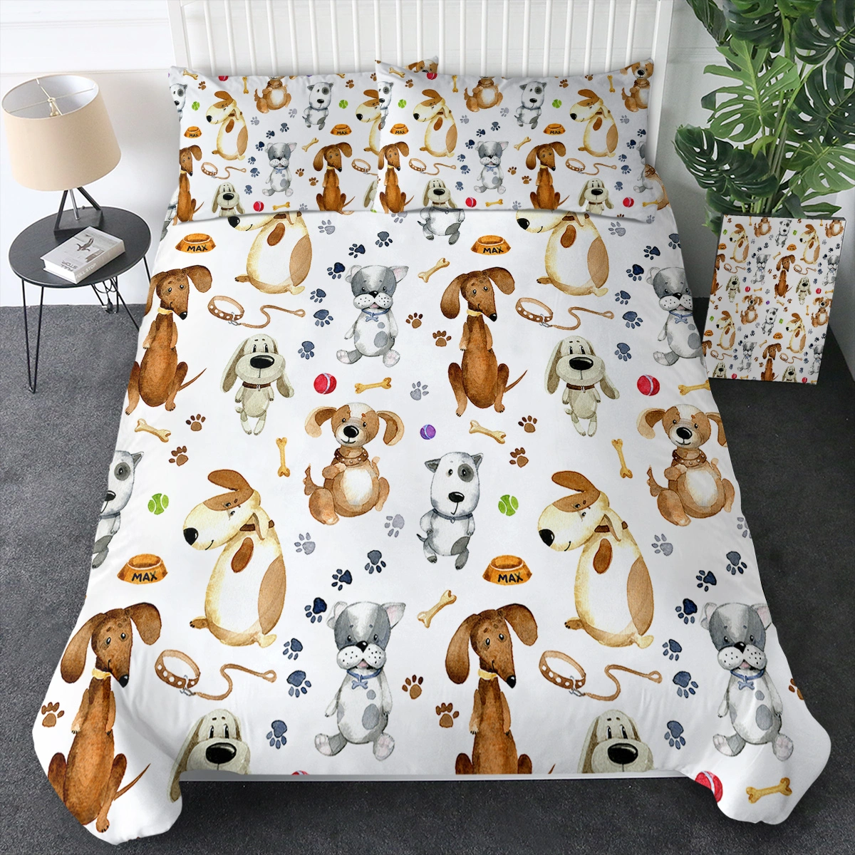 Cute Kids Duvet Cover Set Double 3 Piece Pastel Cartoon Dog Paws Animal Bedding Duvet Cover with 2 Pillow Cases for Kids Boys Girls