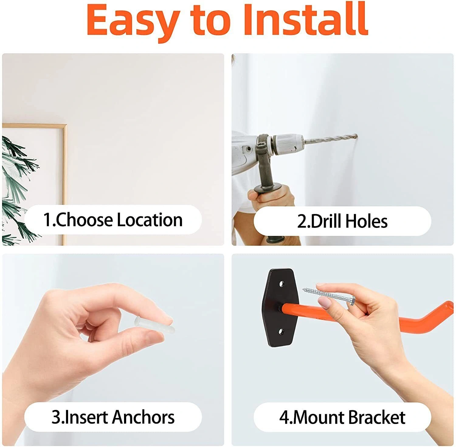4x Tire Wall Mount Hangers - Heavy Duty Auto Tire Rack Hooks for Garage Storage, Holds Rims & Wheels view 3
