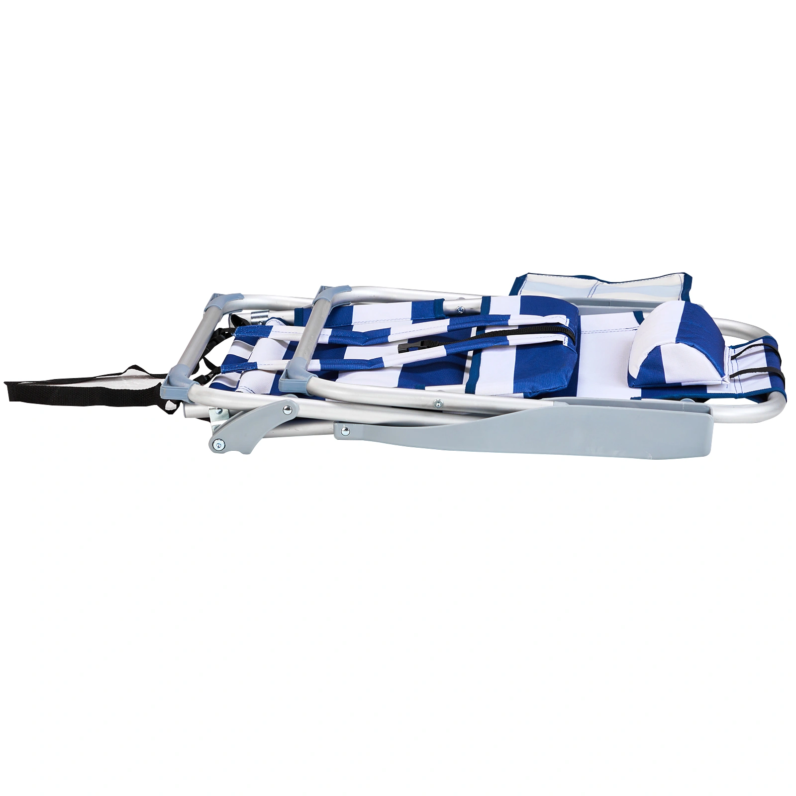 Blue White Striped Aluminum Beach Chair, Oxford Fabric, 7.9" Seat Height, Silver Frame, 100kg Capacity view 9
