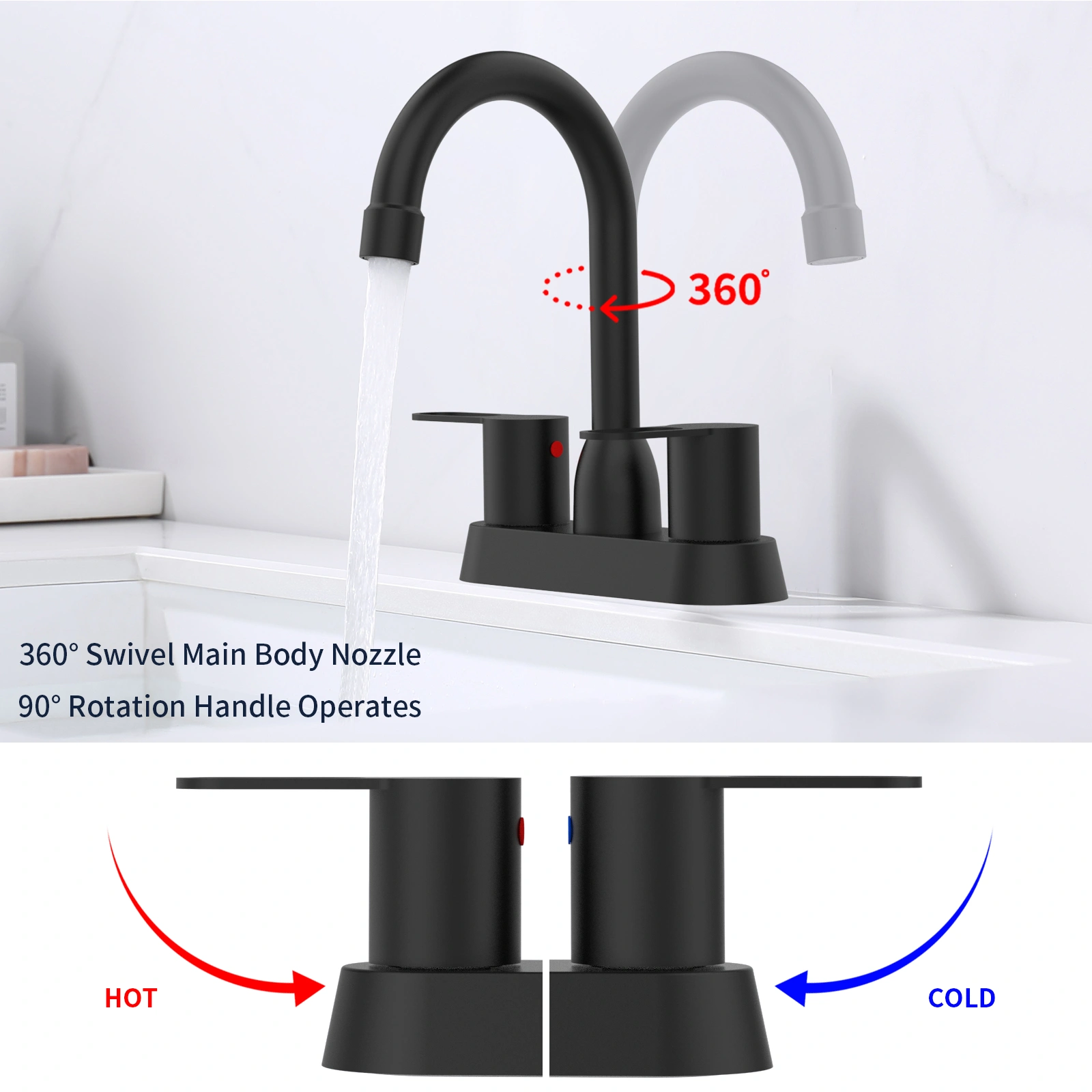 2 Handles Bathroom Sink Faucet, Matte Black Centerset RV Bathroom Faucets for 3 Hole [pop-up drain and hose not included][Unable ship on weekends, TK/TEMU only for pickup, only TX10643 warehouse supports GOFO] view 3