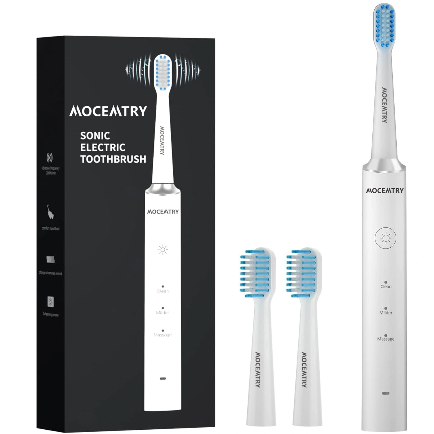 MOCEMTRY Sonic Electric Toothbrush Rechargeable, 3 Cleaning Modes, Waterproof, Whitening, Black