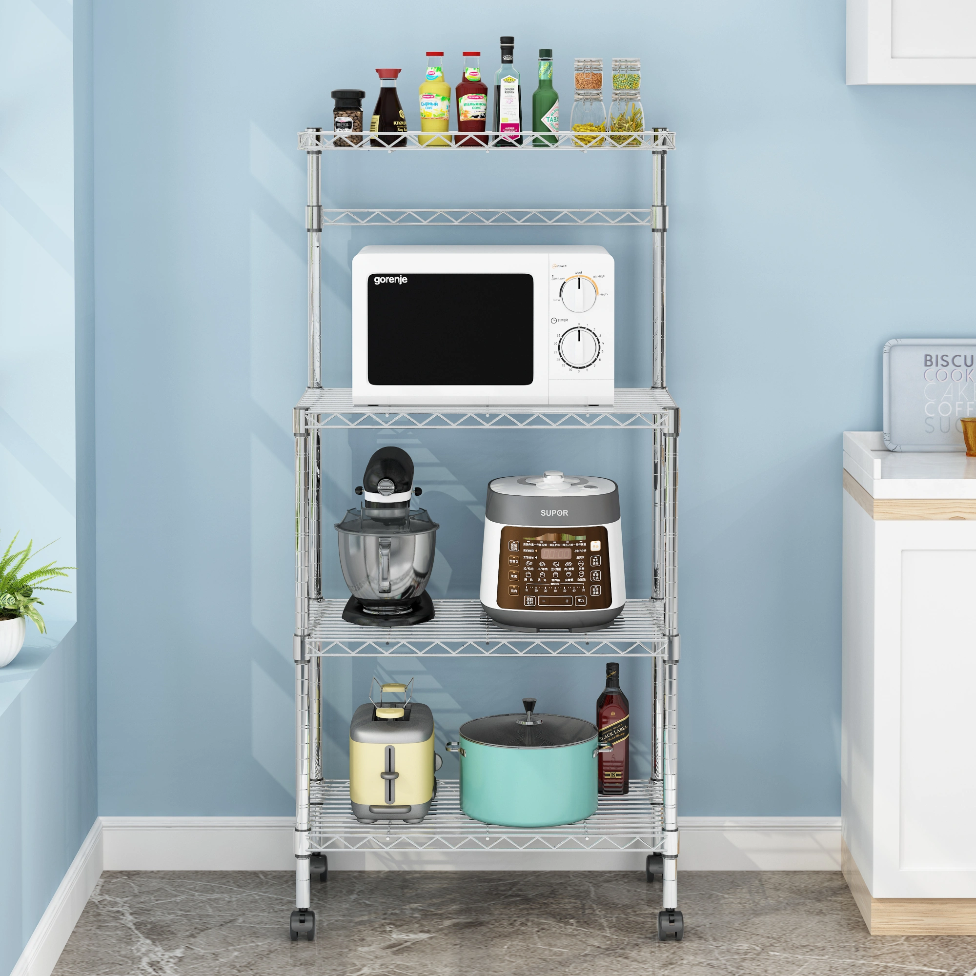 4 Layer Adjustable Kitchen Bakers Rack Shelf Microwave Oven Stand Storage Cart view 15