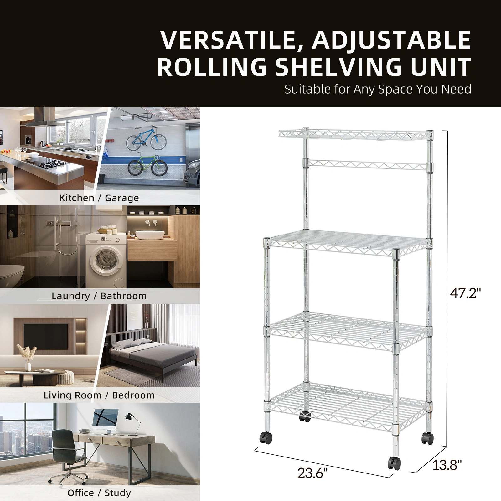 4 Layer Adjustable Kitchen Bakers Rack Shelf Microwave Oven Stand Storage Cart view 16