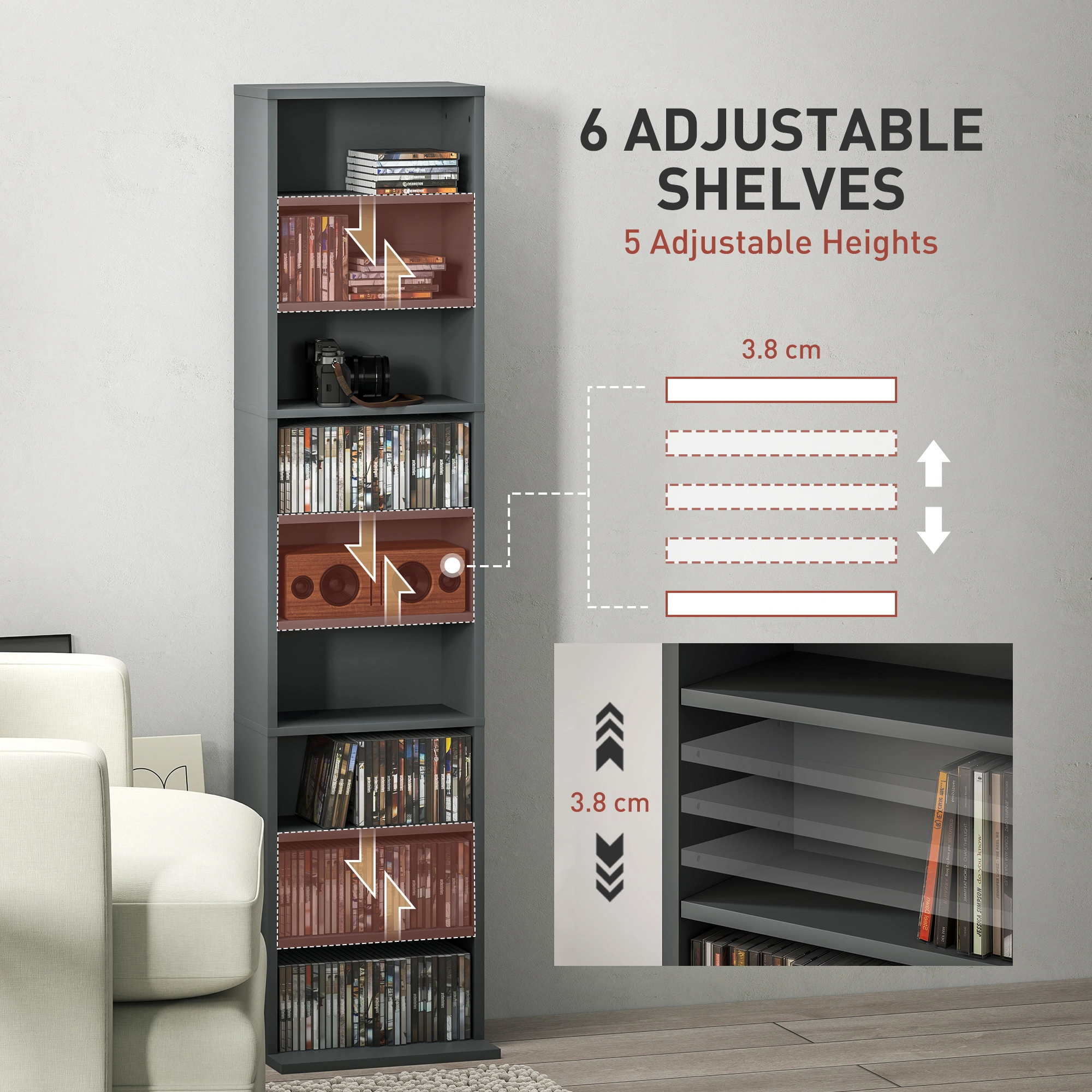 Bookcase Storage Cabinet, 5-Tier Open Bookshelf with Metal Frame, Modern Display Rack for Books, Decor, Home Office, Black view 3
