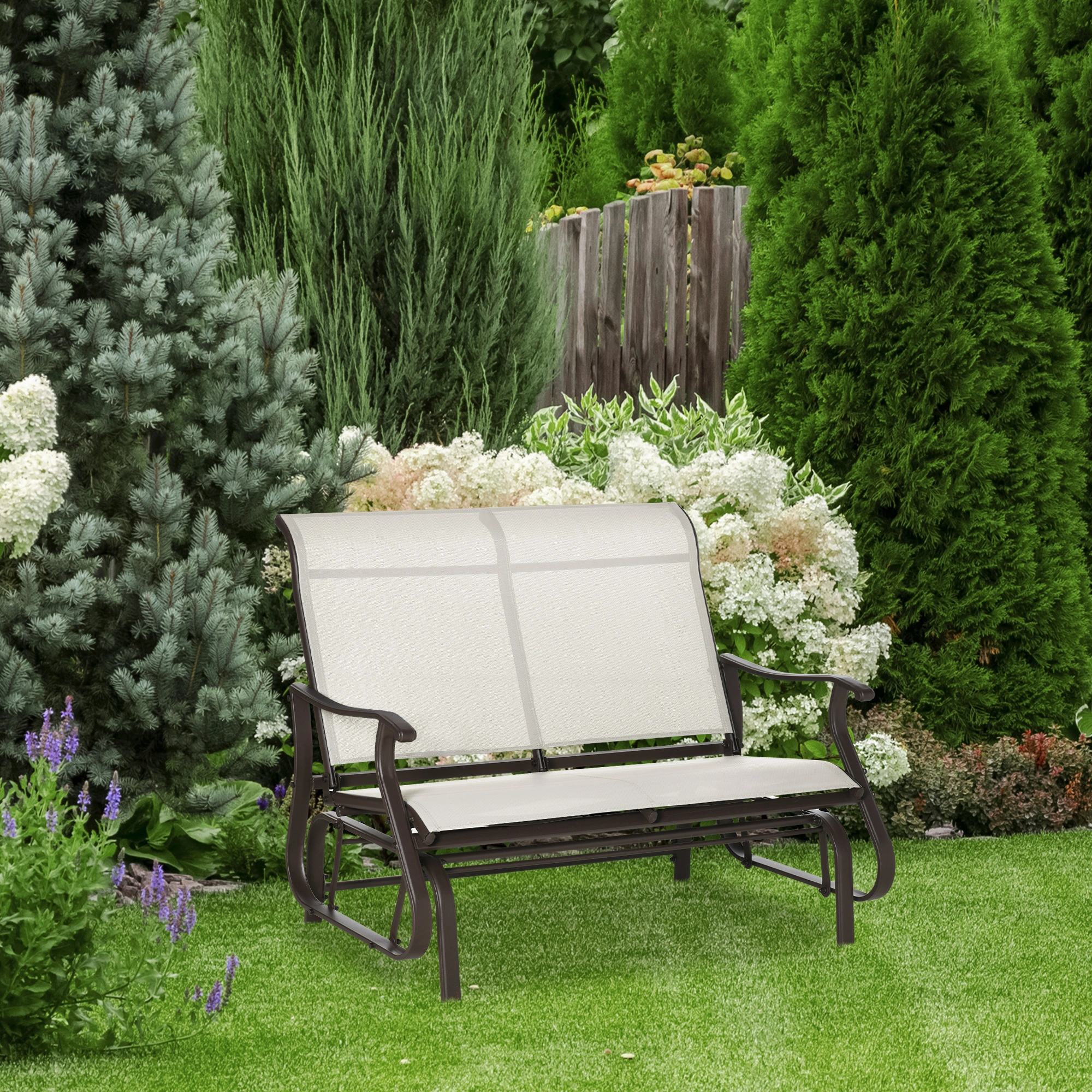 Outdoor Garden Bench, 48" Wrought Iron Patio Chair with Cushion, All-Weather Weather Resistant Garden Seat for Yard, Porch