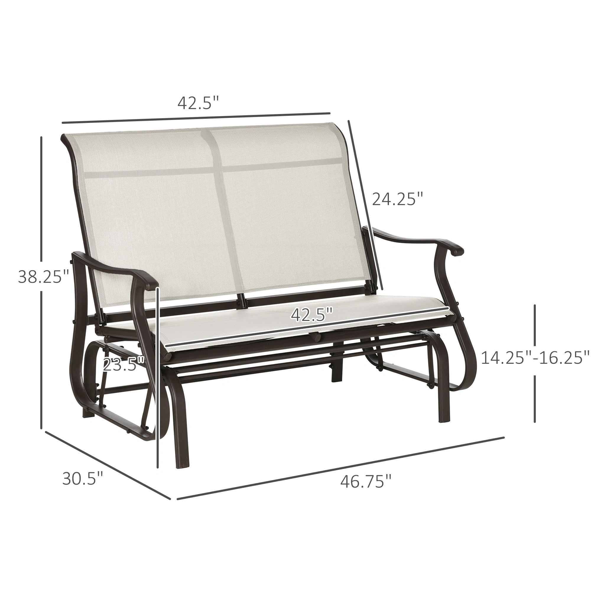 Outdoor Garden Bench, 48" Wrought Iron Patio Chair with Cushion, All-Weather Weather Resistant Garden Seat for Yard, Porch view 2