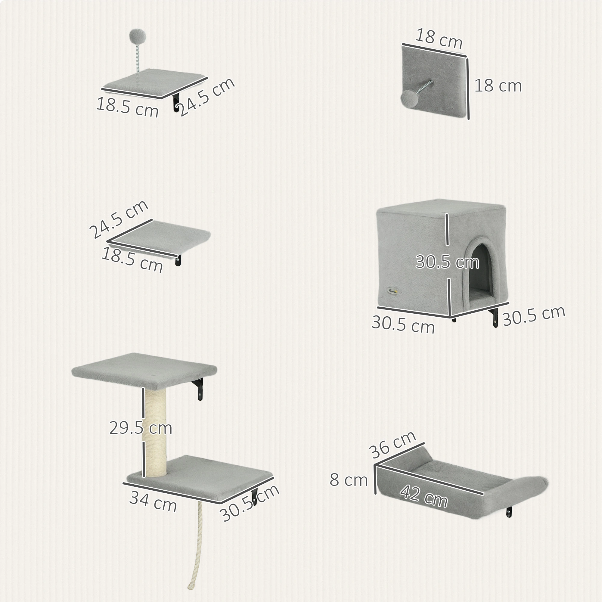 Cat Wall Shelves, 3-Tier Cat Tree Climbing Tower with Scratching Post, Wall Mounted Cat Perch, Space-Saving Cat Activity Center view 3