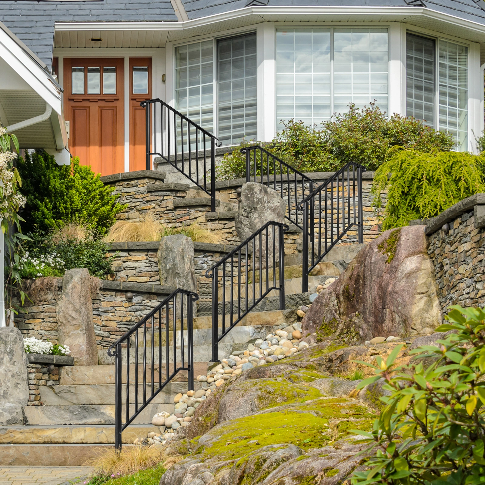 Artisasset Matte Black Outdoor 3 Level Iron Handrail view 12