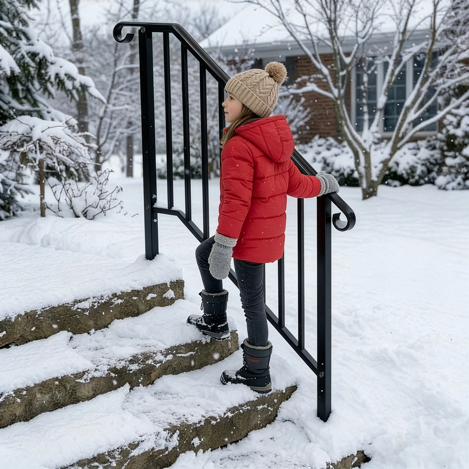 Artisasset Matte Black Outdoor 3 Level Iron Handrail view 14