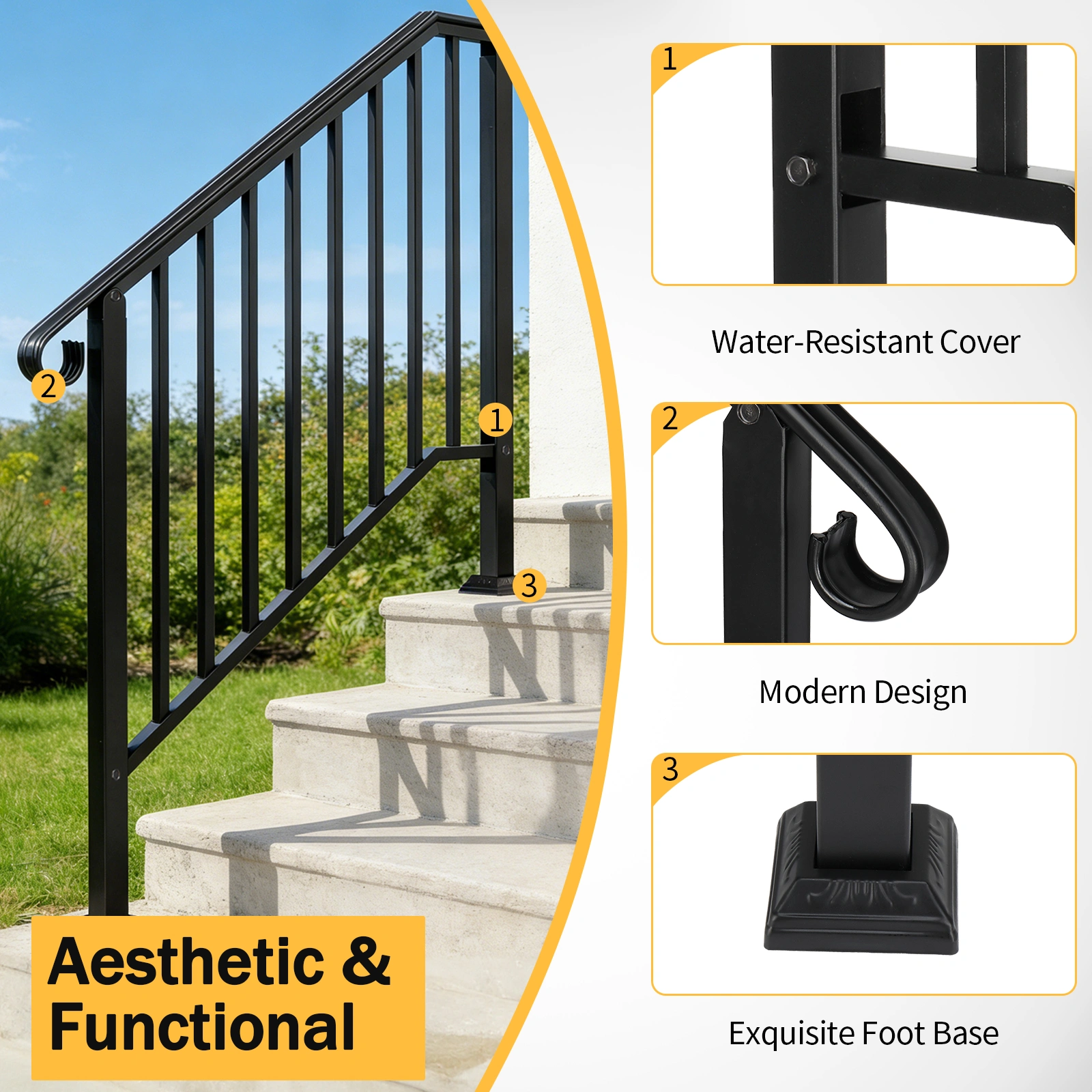 Artisasset Matte Black Outdoor 3 Level Iron Handrail view 21