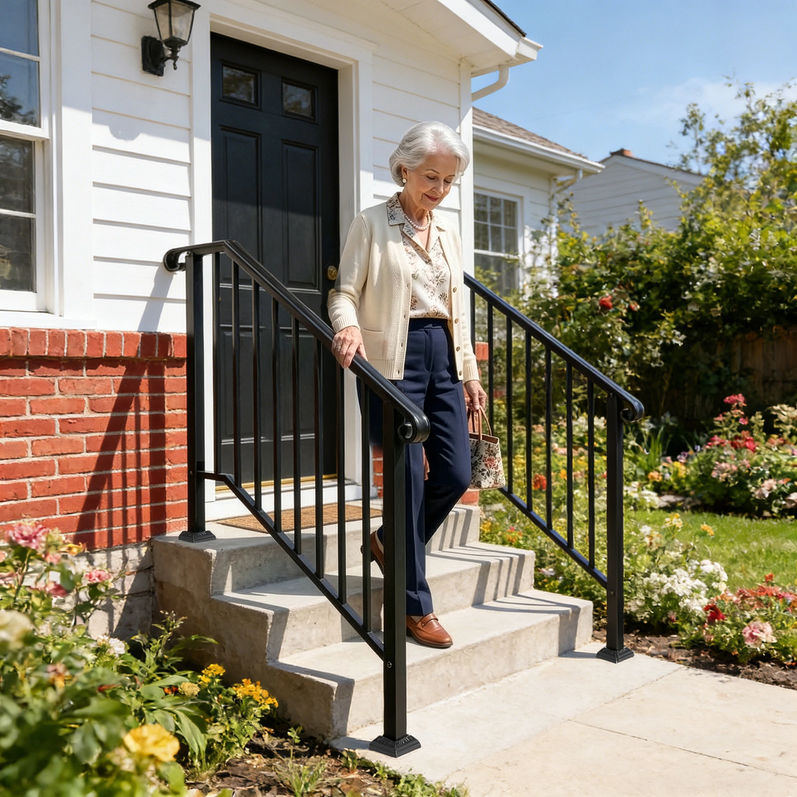 Artisasset Matte Black Outdoor 3 Level Iron Handrail view 22