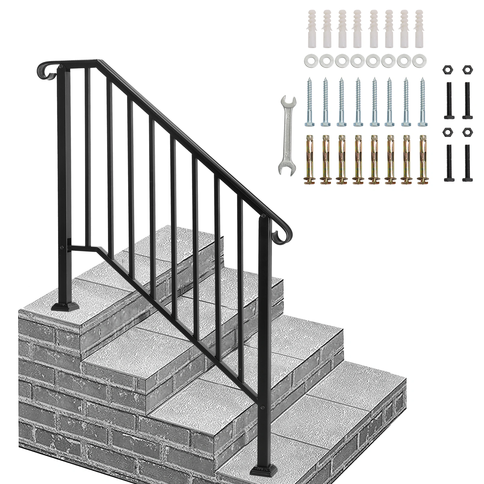 Artisasset Matte Black Outdoor 3 Level Iron Handrail view 8