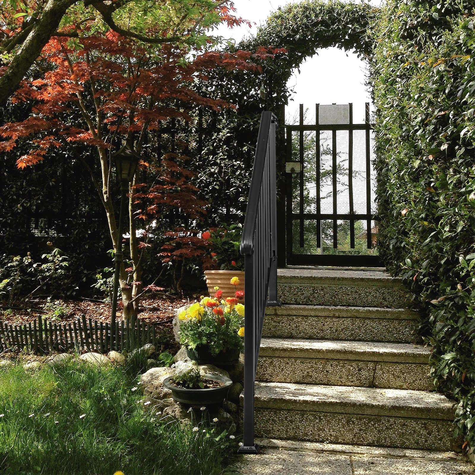 Artisasset Matte Black Outdoor 3 Level Iron Handrail view 9