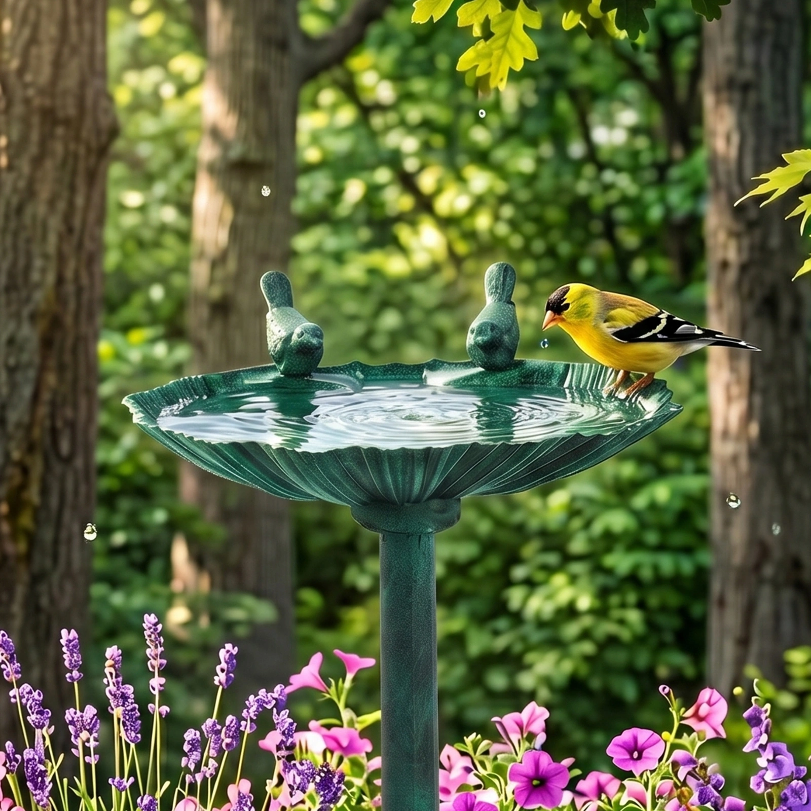 50*36*81cm Dark Green Resin Bird Bath With Shell Edge & 1.4W Solar Fountain view 10