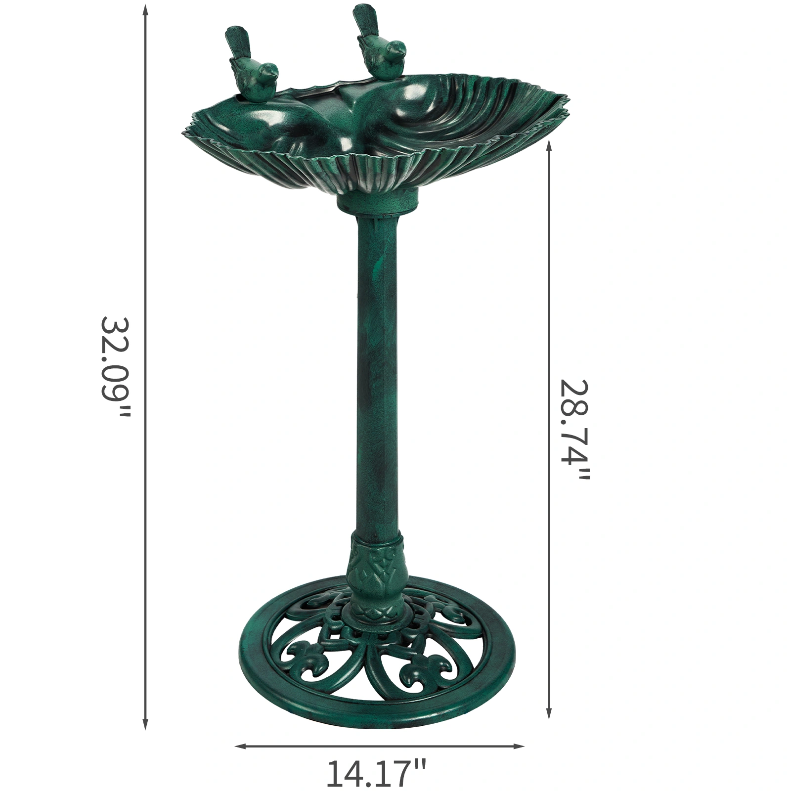 50*36*81cm Dark Green Resin Bird Bath With Shell Edge & 1.4W Solar Fountain view 11