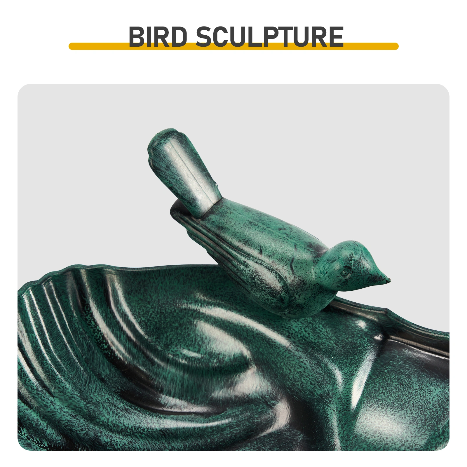 50*36*81cm Dark Green Resin Bird Bath With Shell Edge & 1.4W Solar Fountain view 2