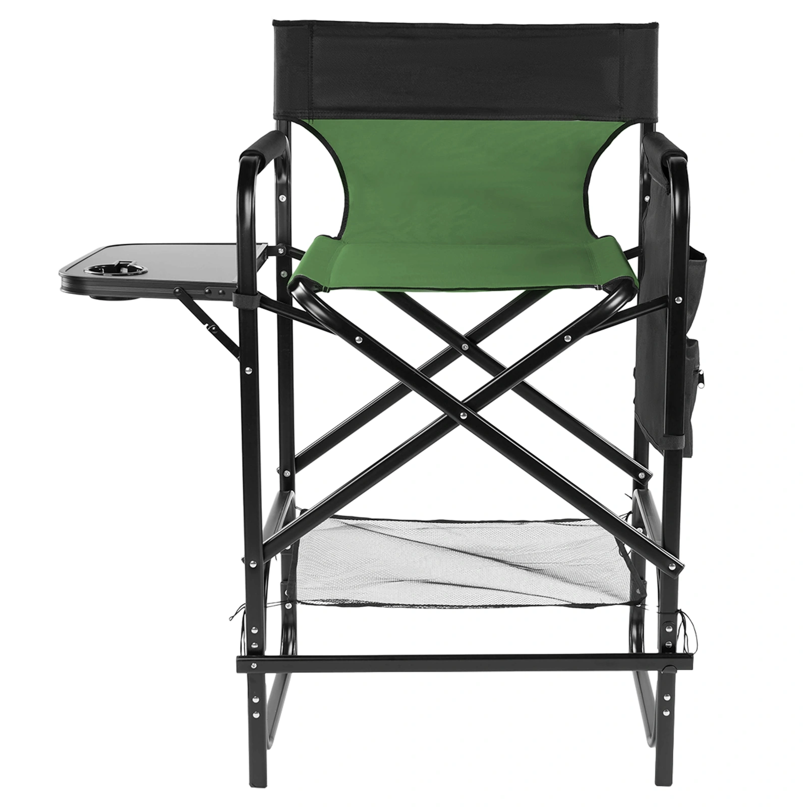 31" Tall Directors Chair with Footrest, 4Portable Bar Height Folding Camping Chair with Built-in Cup Holder, Side Table, Storage Pocket, Olive view 2
