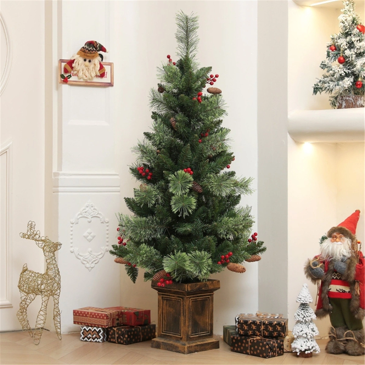 4 ft Artificial Christmas Tree, Full Dense Pre-Lit Pine Christmas Tree for Living Room & Holiday Decoration