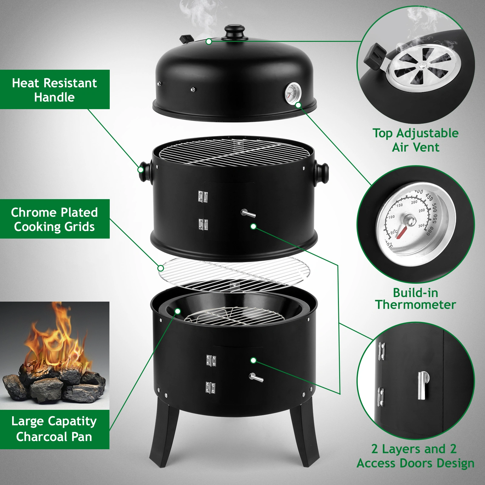 80*41*48cm Iron Spray Smoker Carbon Grill Black view 22