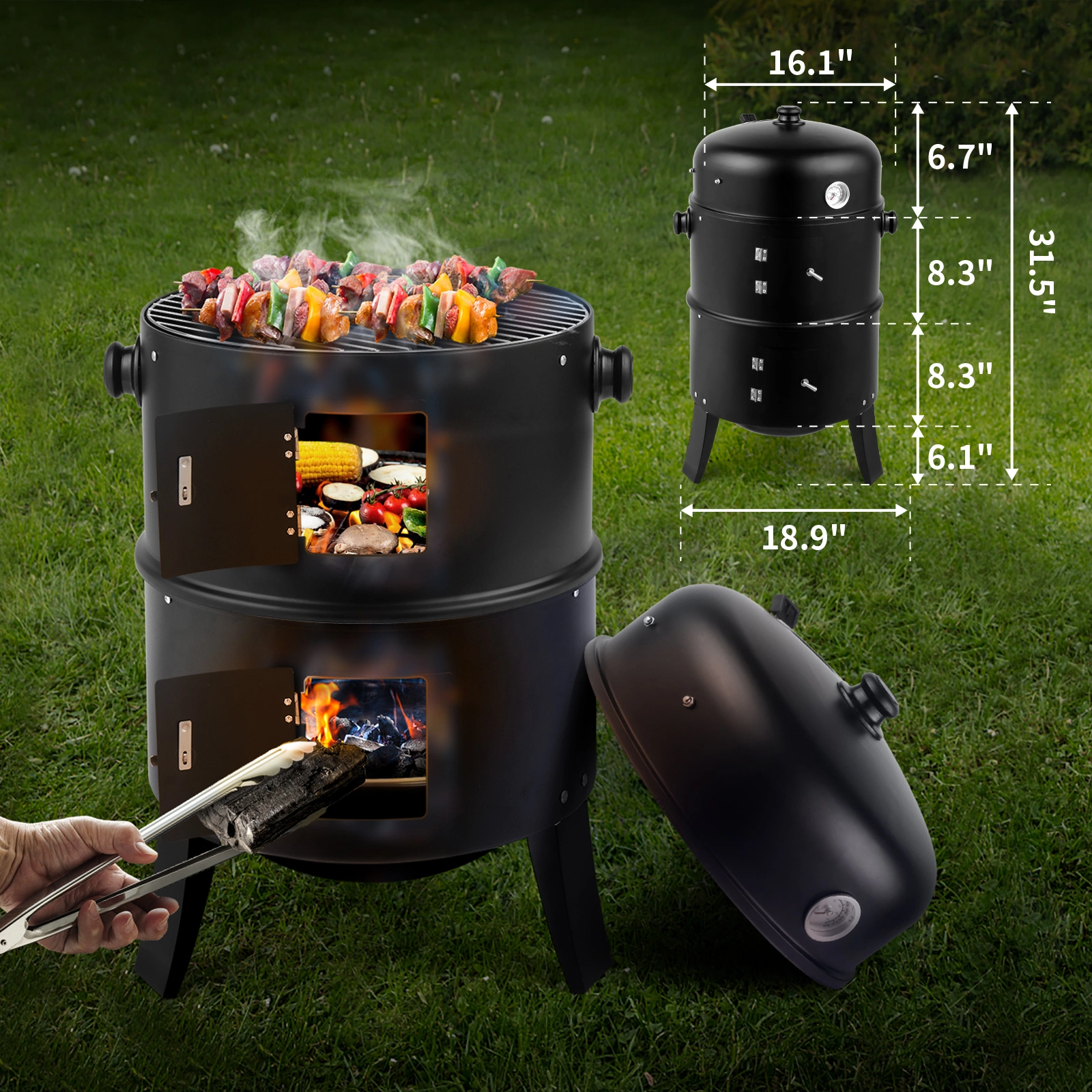 80*41*48cm Iron Spray Smoker Carbon Grill Black view 27