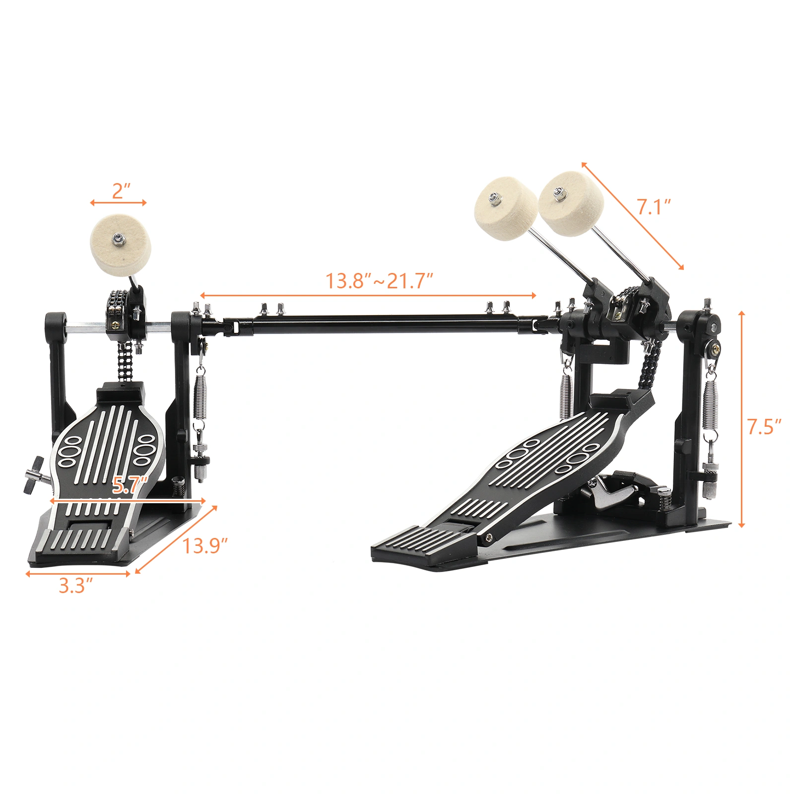 Wool Felt Hammer Double Drum Pedal Professional Double Bass Drum Pedal Black view 6