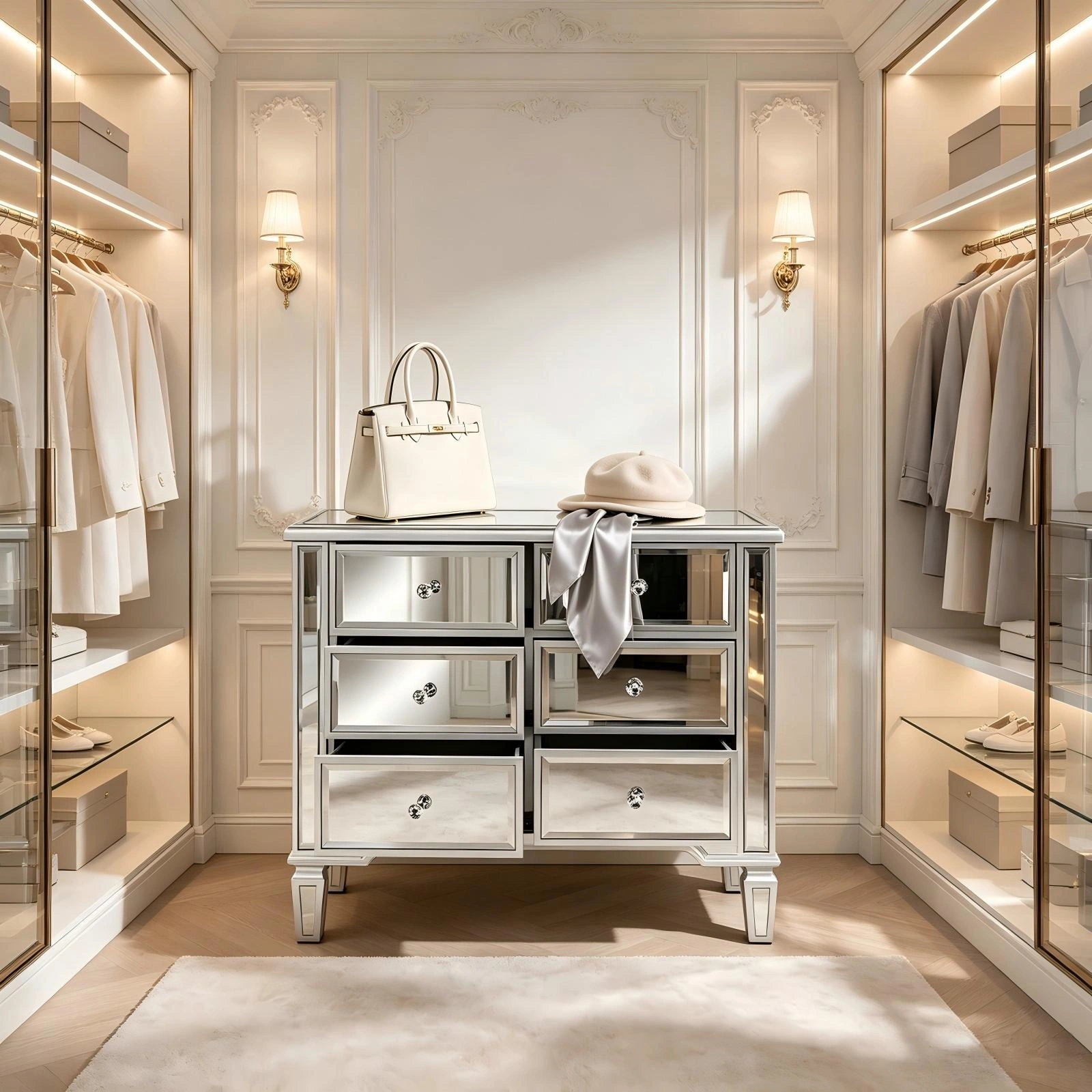6-Drawer Mirrored Chest, Silver Vanity Storage Cabinet with MDF Frame, 26. view 2