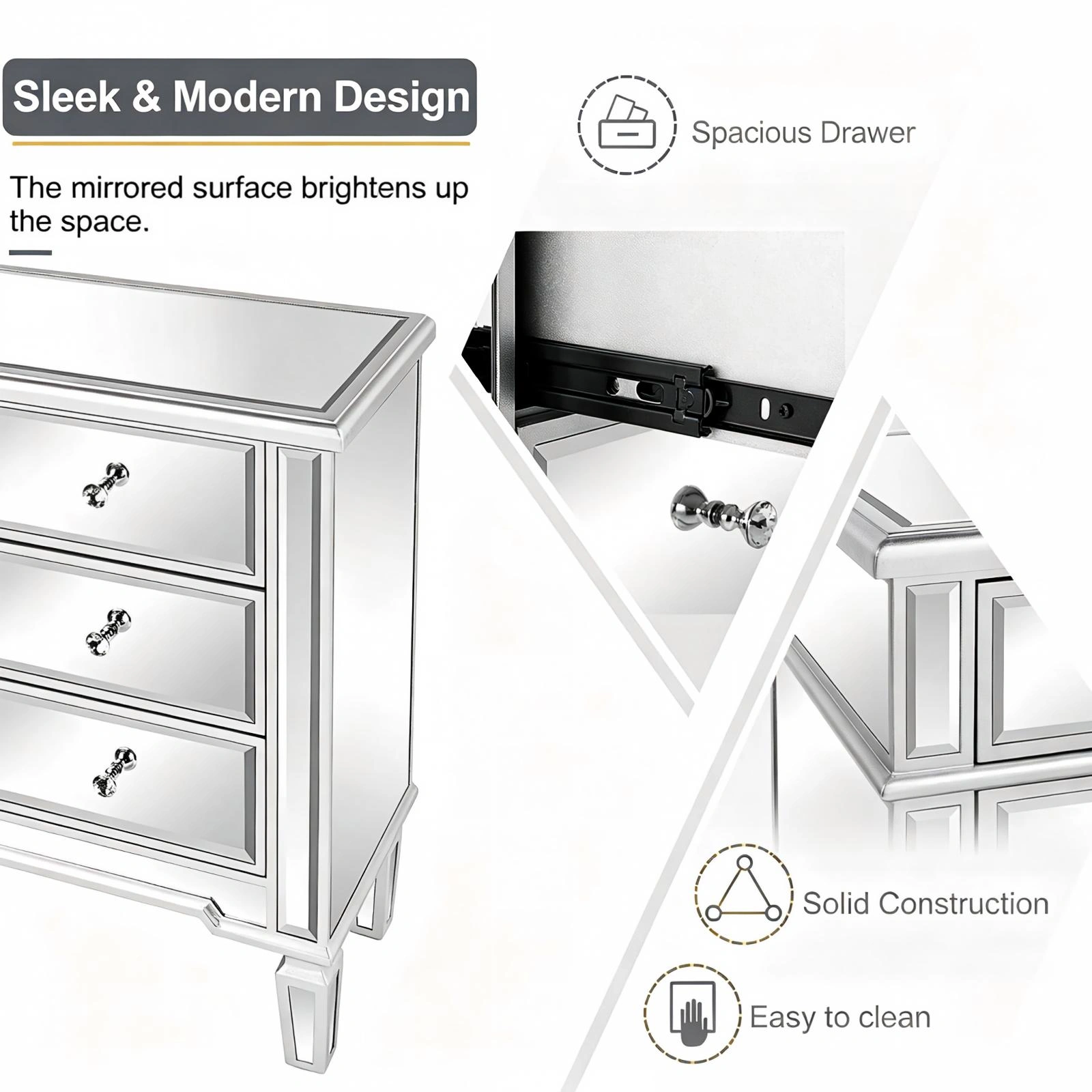 6-Drawer Mirrored Chest, Silver Vanity Storage Cabinet with MDF Frame, 26. view 6