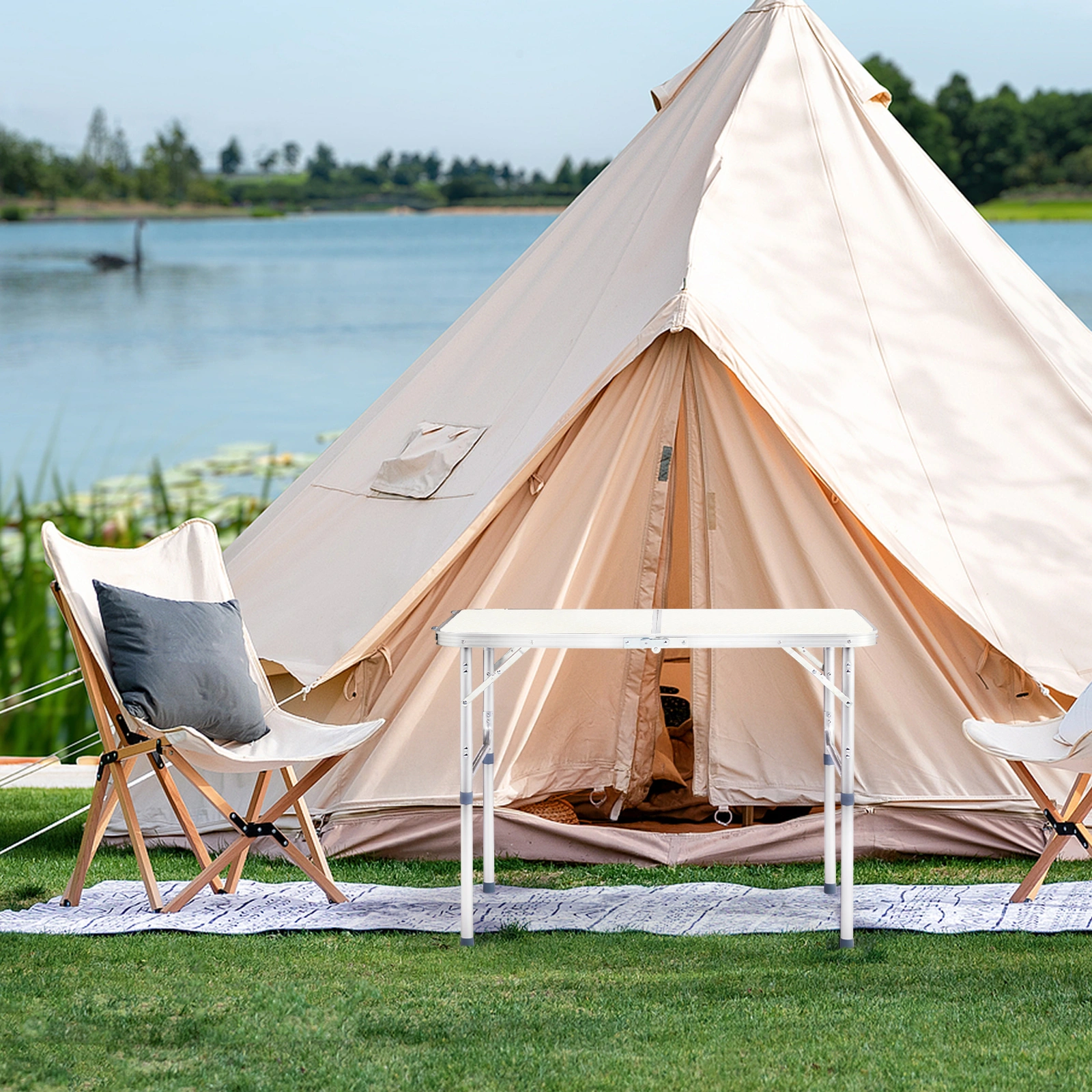 White Aluminum Alloy Folding Table 90x60x70cm Home Use Foldable Table Outdoor Camping Party Table