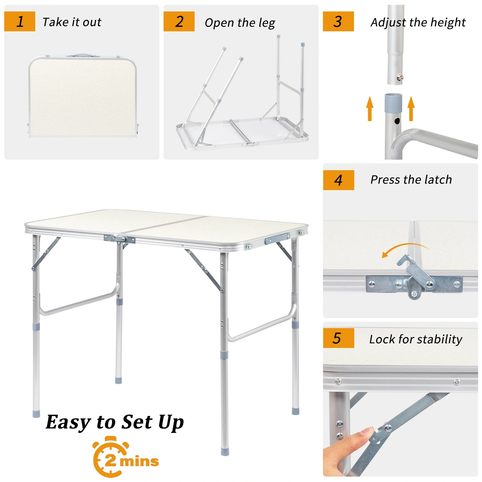White Aluminum Alloy Folding Table 90x60x70cm Home Use Foldable Table Outdoor Camping Party Table view 16