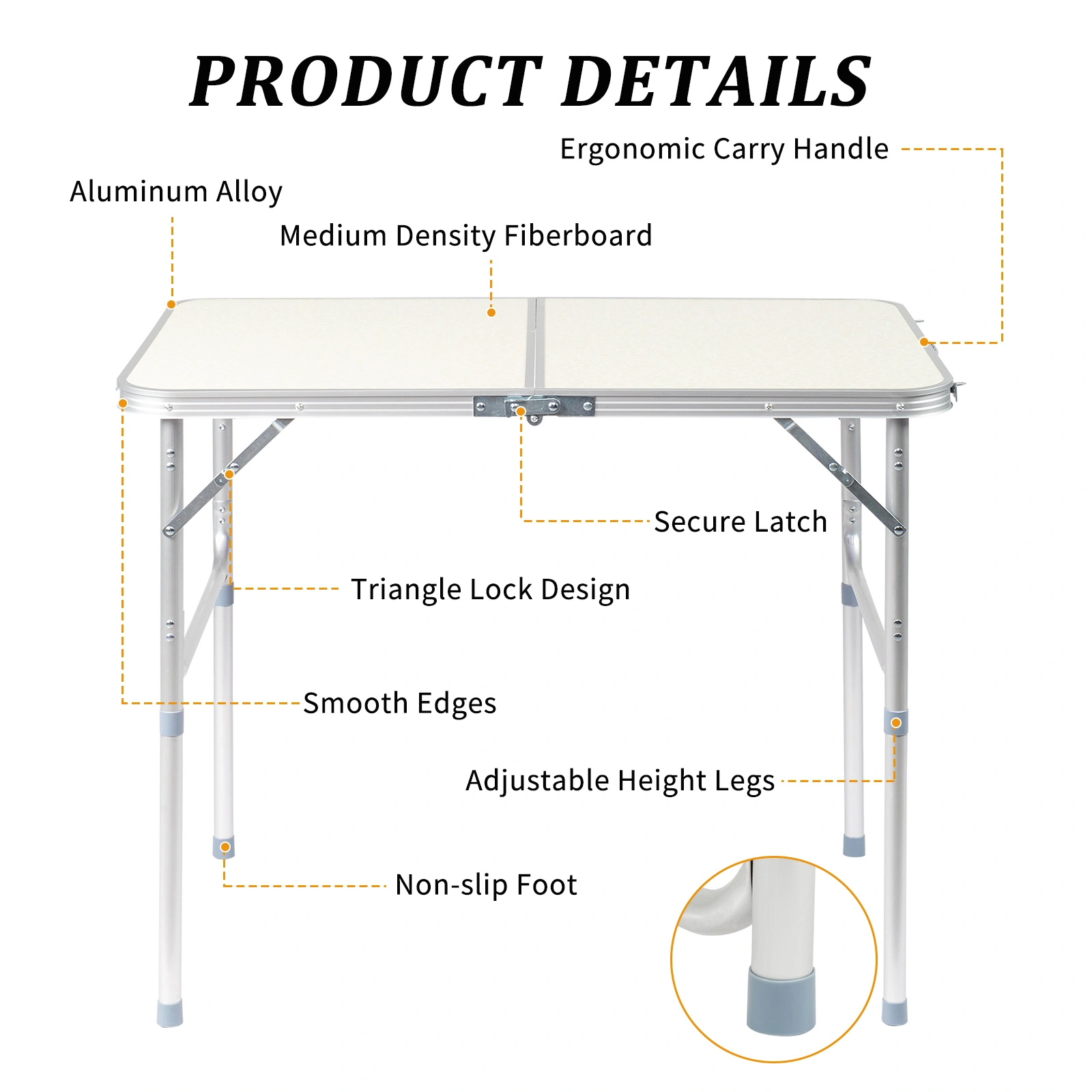 White Aluminum Alloy Folding Table 90x60x70cm Home Use Foldable Table Outdoor Camping Party Table view 24