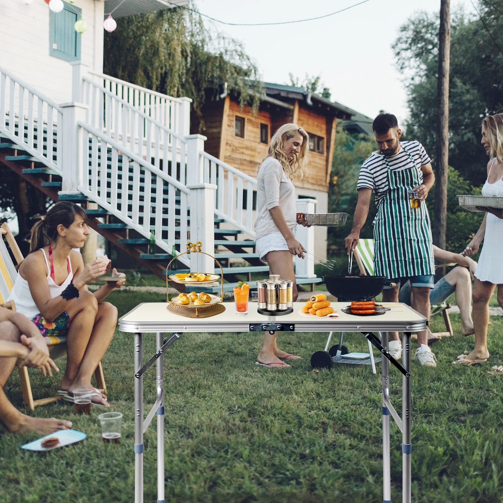 White Aluminum Alloy Folding Table 90x60x70cm Home Use Foldable Table Outdoor Camping Party Table view 28