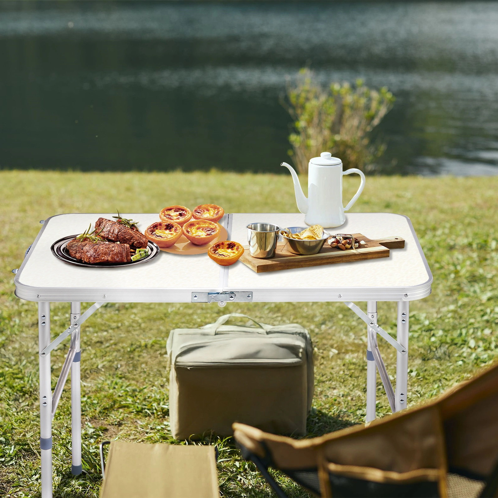 White Aluminum Alloy Folding Table 90x60x70cm Home Use Foldable Table Outdoor Camping Party Table view 3