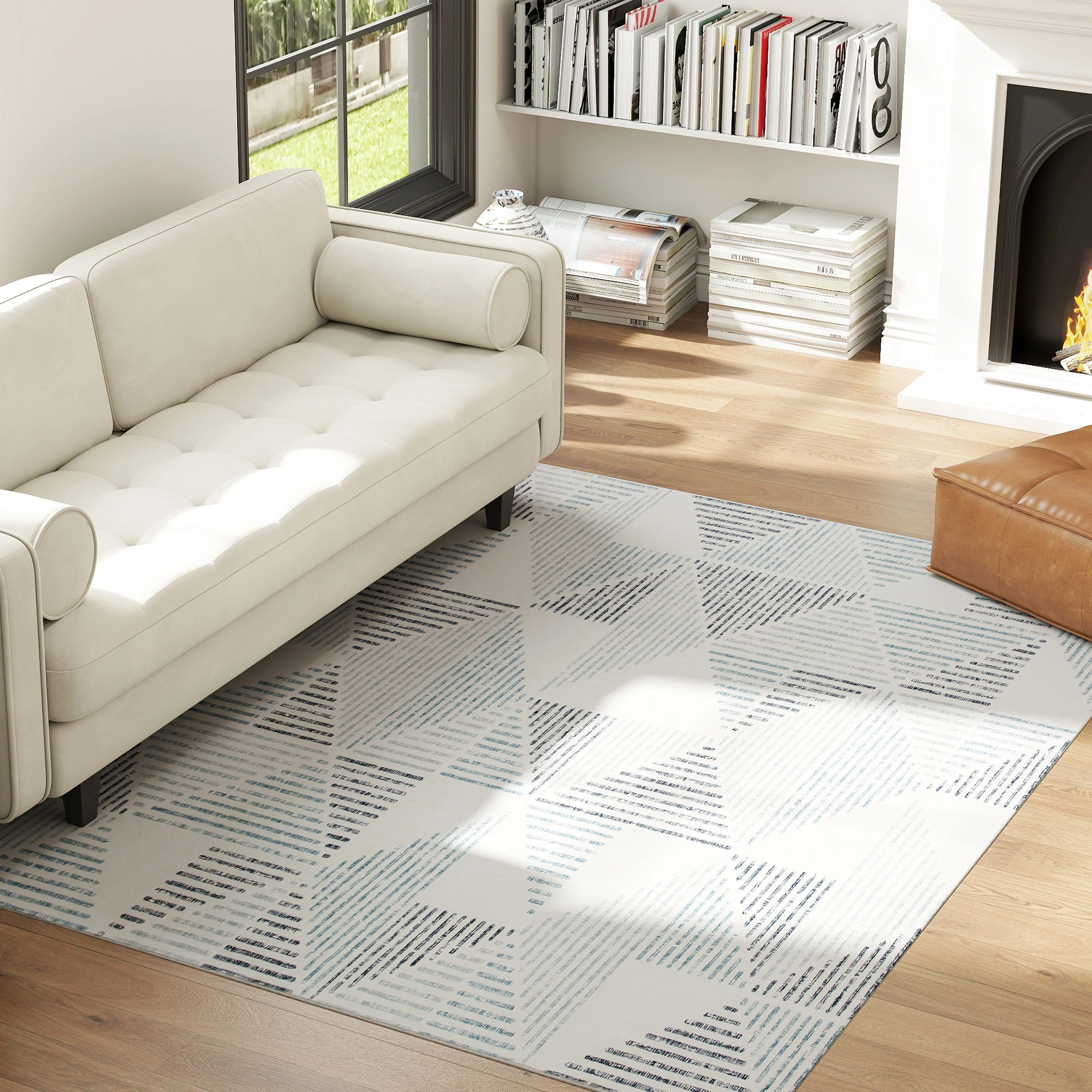 Modern Area Rug, Non-Slip Floor Mat, Machine Washable Indoor Outdoor Runner Carpet, Grey, 2'x4ft