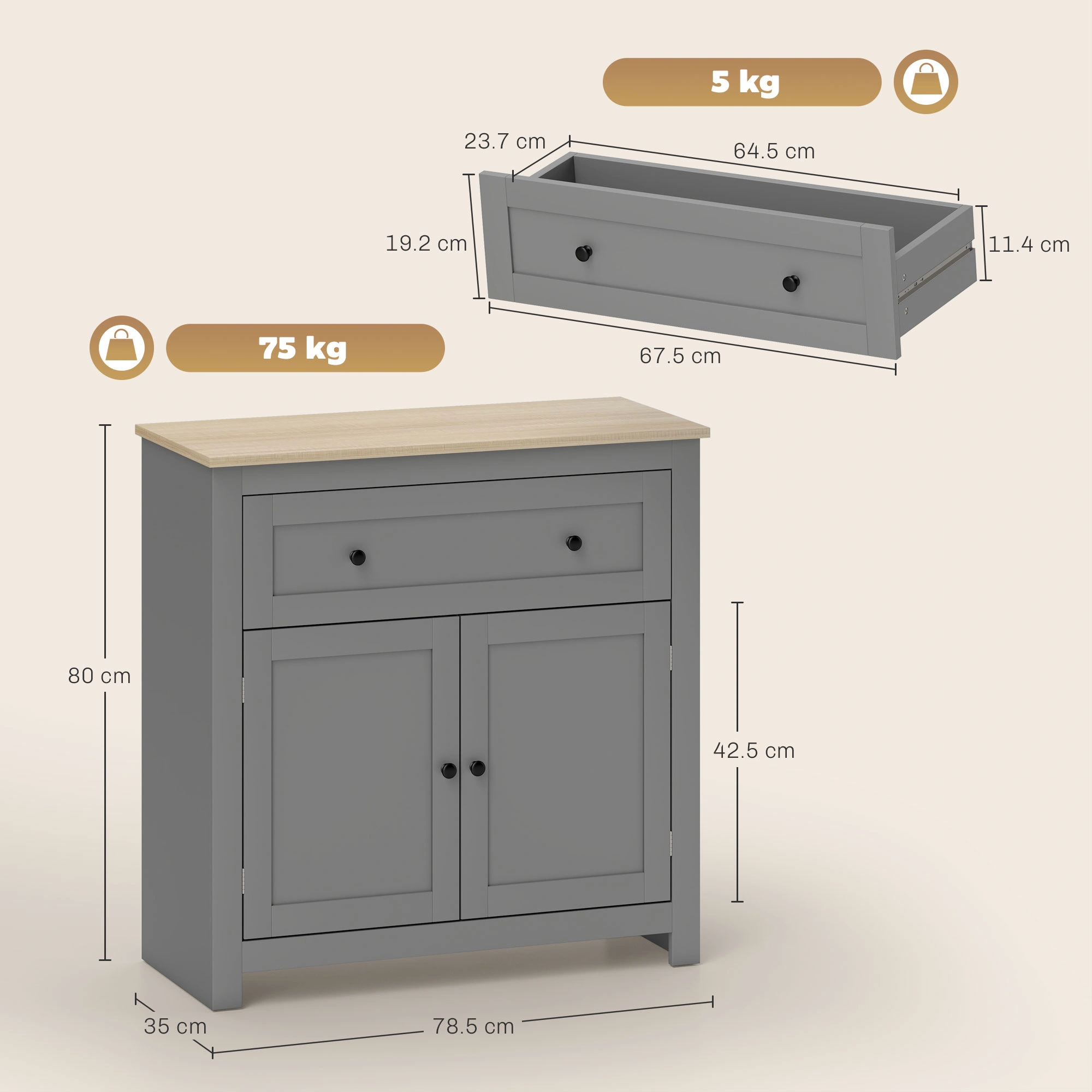 Kitchen Sideboard Storage Cabinet Buffet, Modern Cupboard with Shelves for Dining Room, Living Room, Hallway view 2