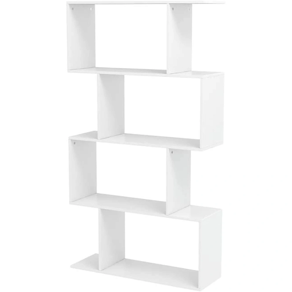 Modern 4-Tier Bookcase, S-Shaped Z-Style Wooden Bookshelf, Multifunctional Storage Display Shelf for Living Room, Home Office, Bedroom