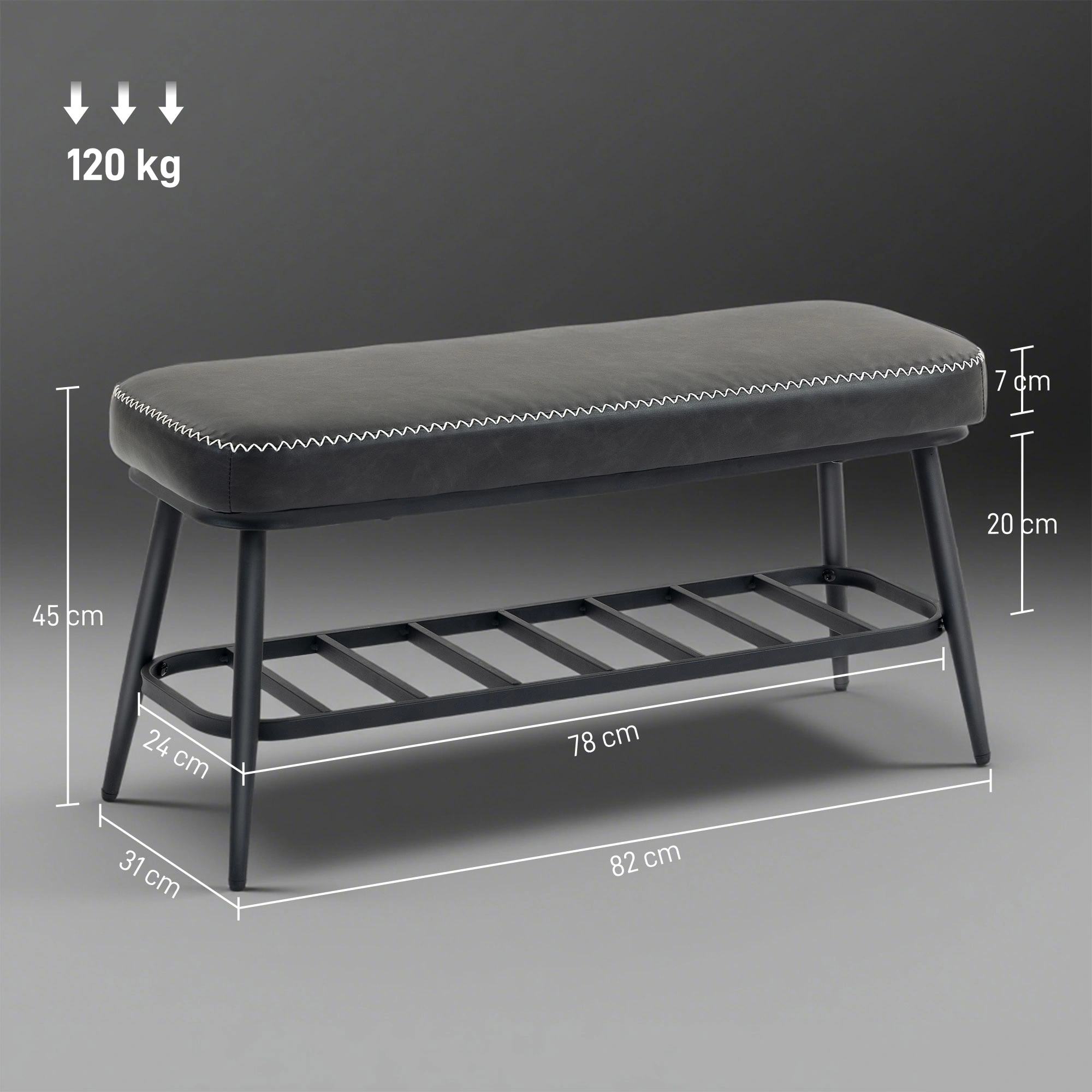 Leather Shoe Storage Bench, Entryway Shoe Bench with Cushioned Seat & Hidden Compartment for Hallway, Living Room, Bedroom view 2